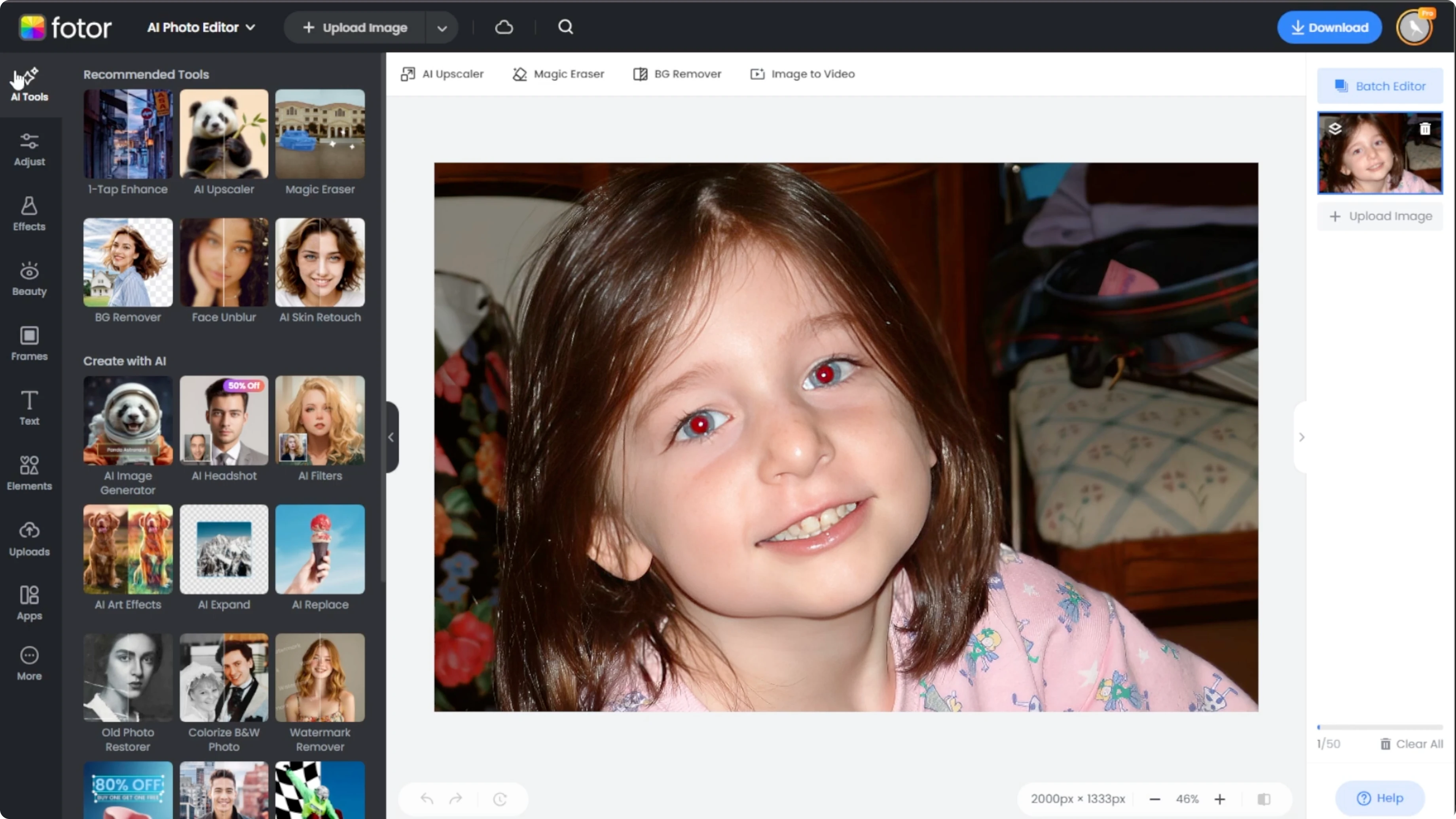 Screenshot from How to Fix Red Eye and Restore Natural Eye Color with AI? at 44s