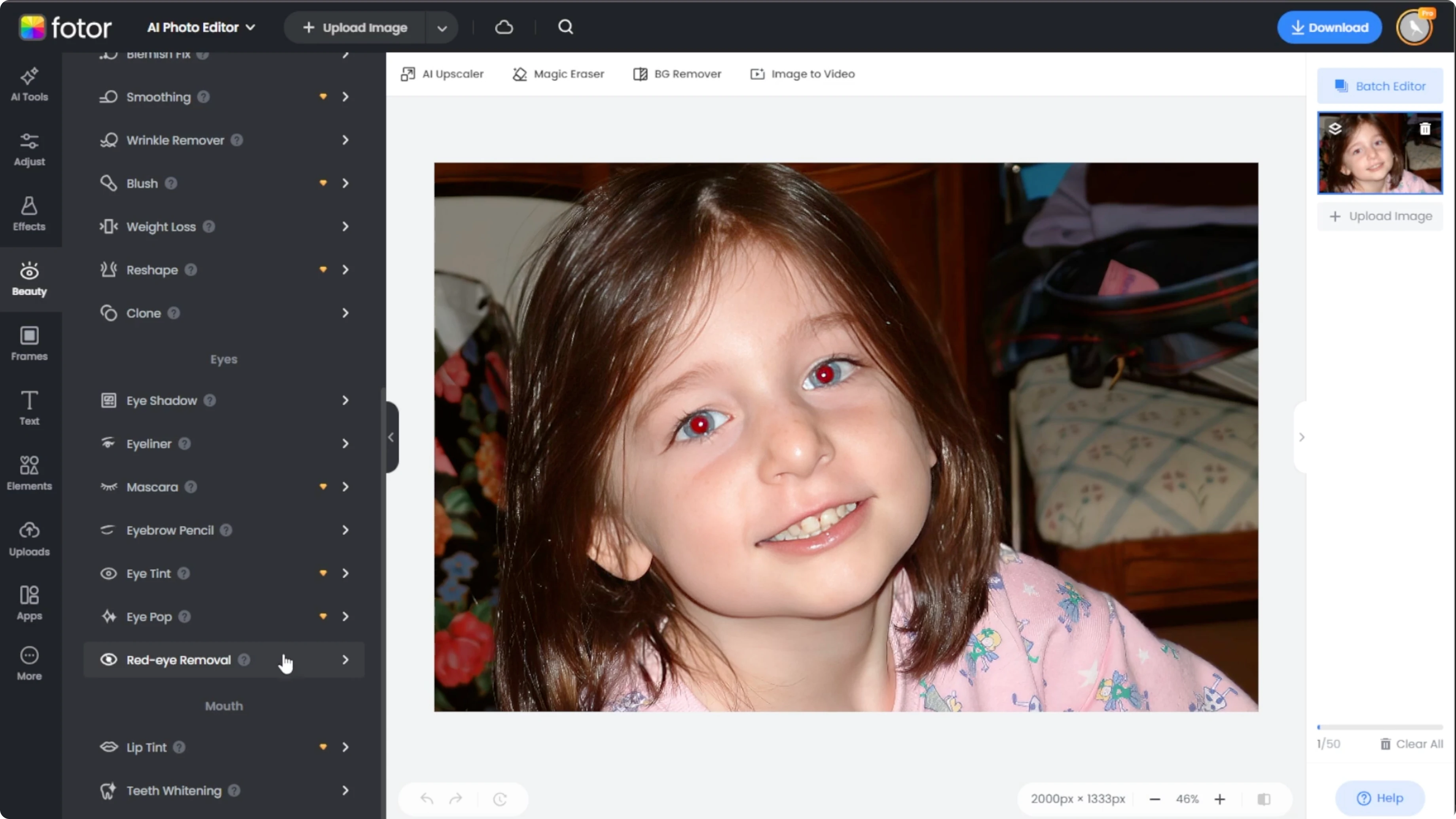 Screenshot from How to Fix Red Eye and Restore Natural Eye Color with AI? at 53s