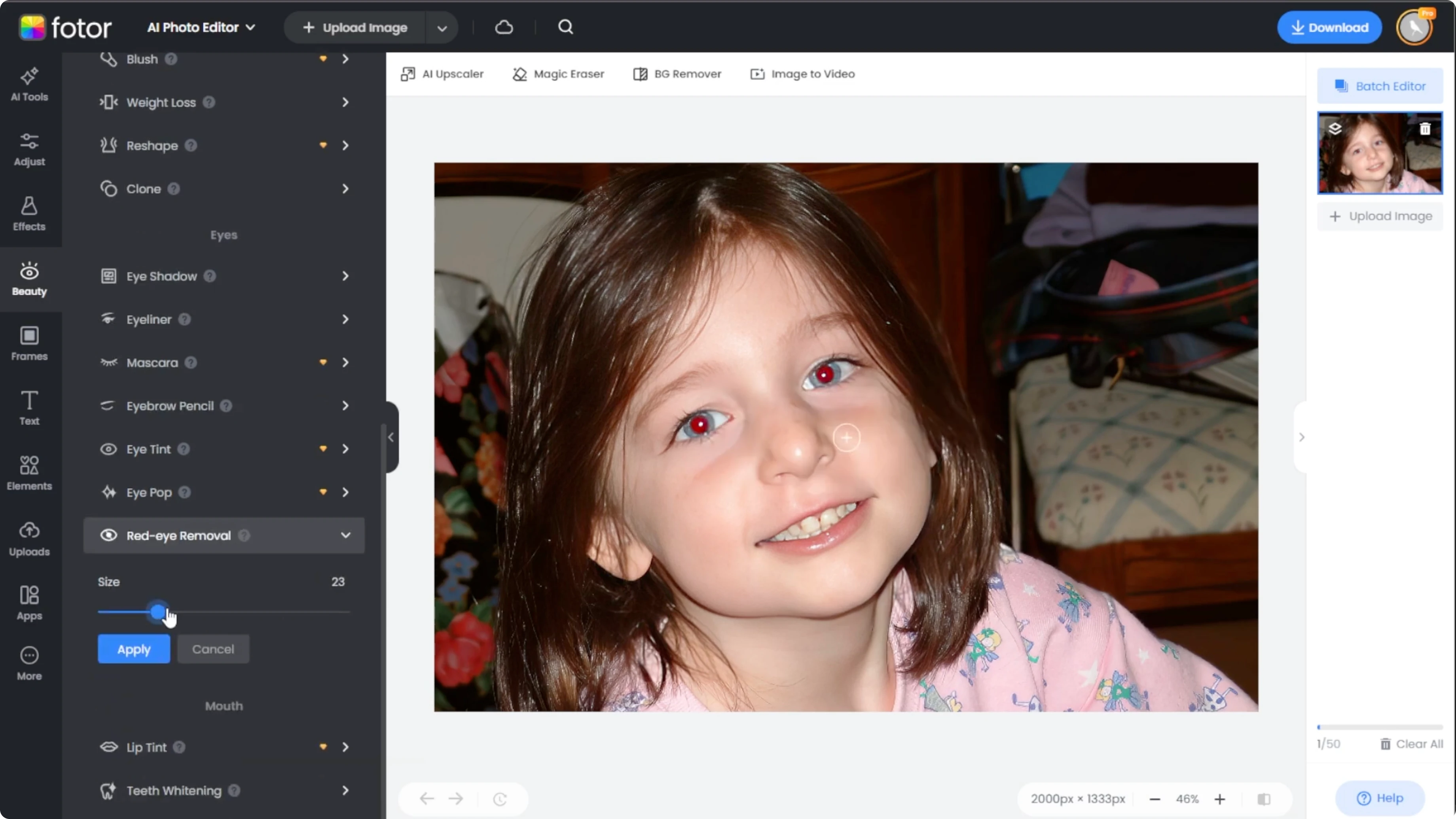 Screenshot from How to Fix Red Eye and Restore Natural Eye Color with AI? at 58s