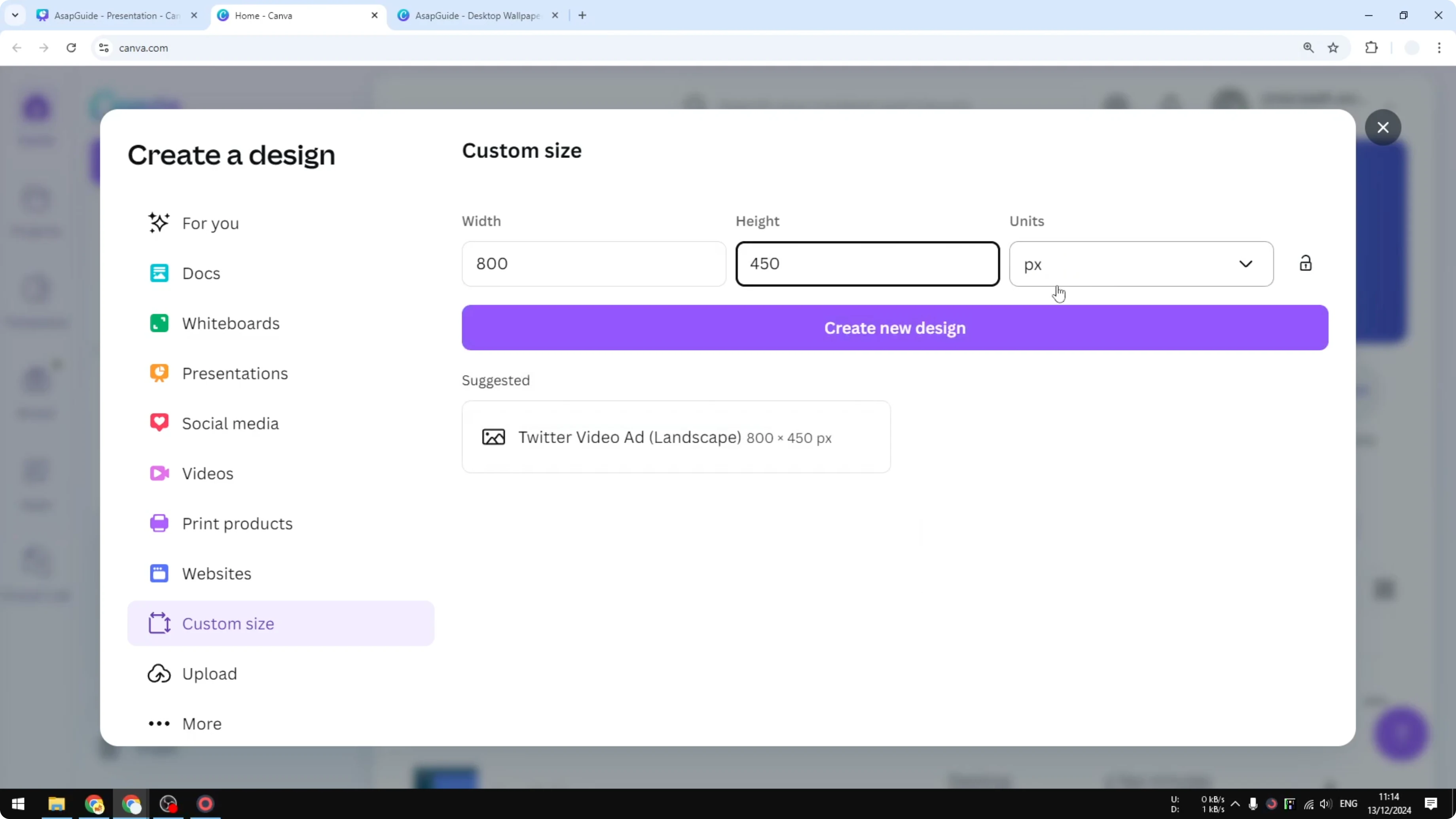 Screenshot from How to Set Custom Dimensions in Canva at 48s