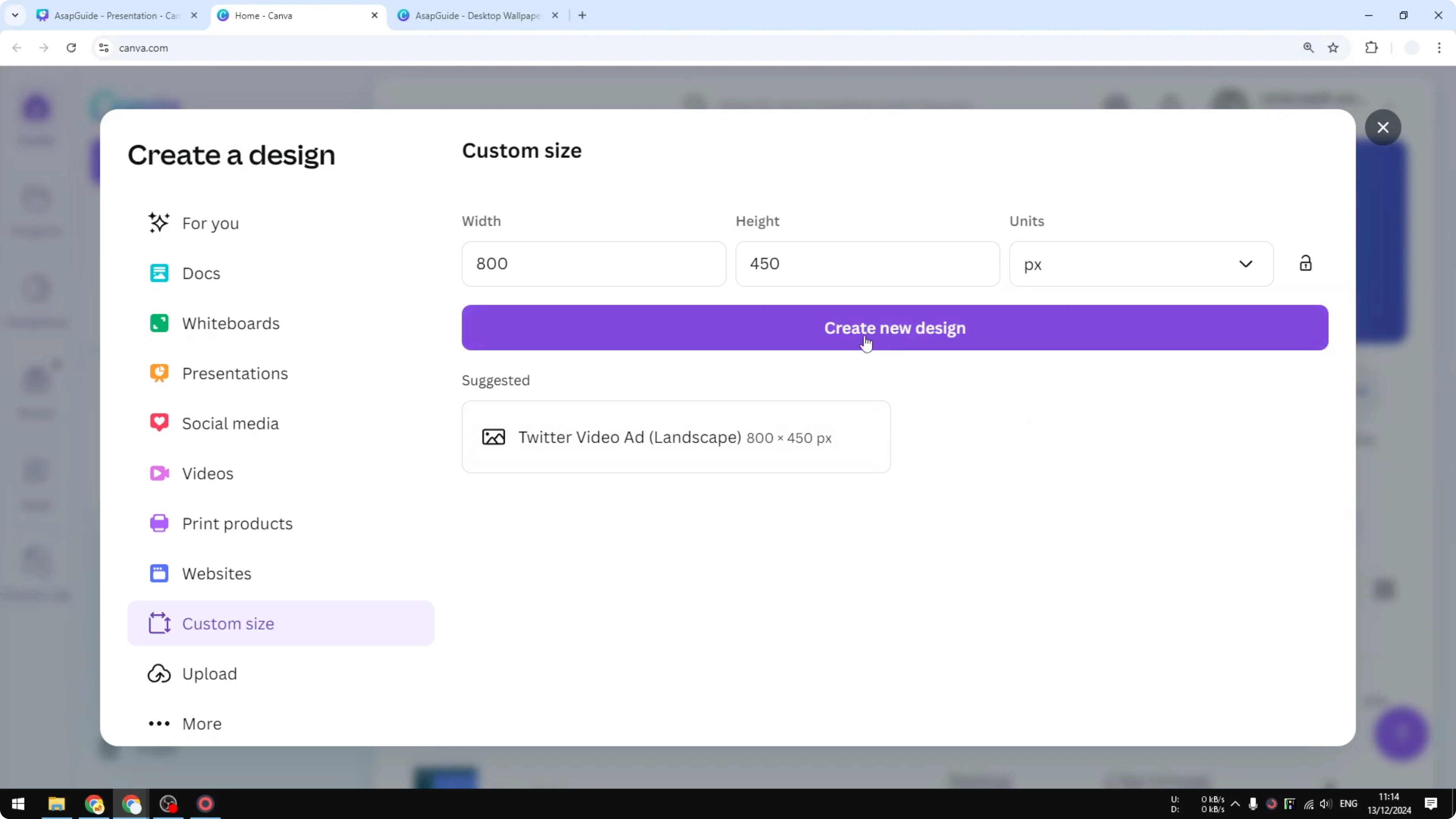 Screenshot from How to Set Custom Dimensions in Canva at 53s