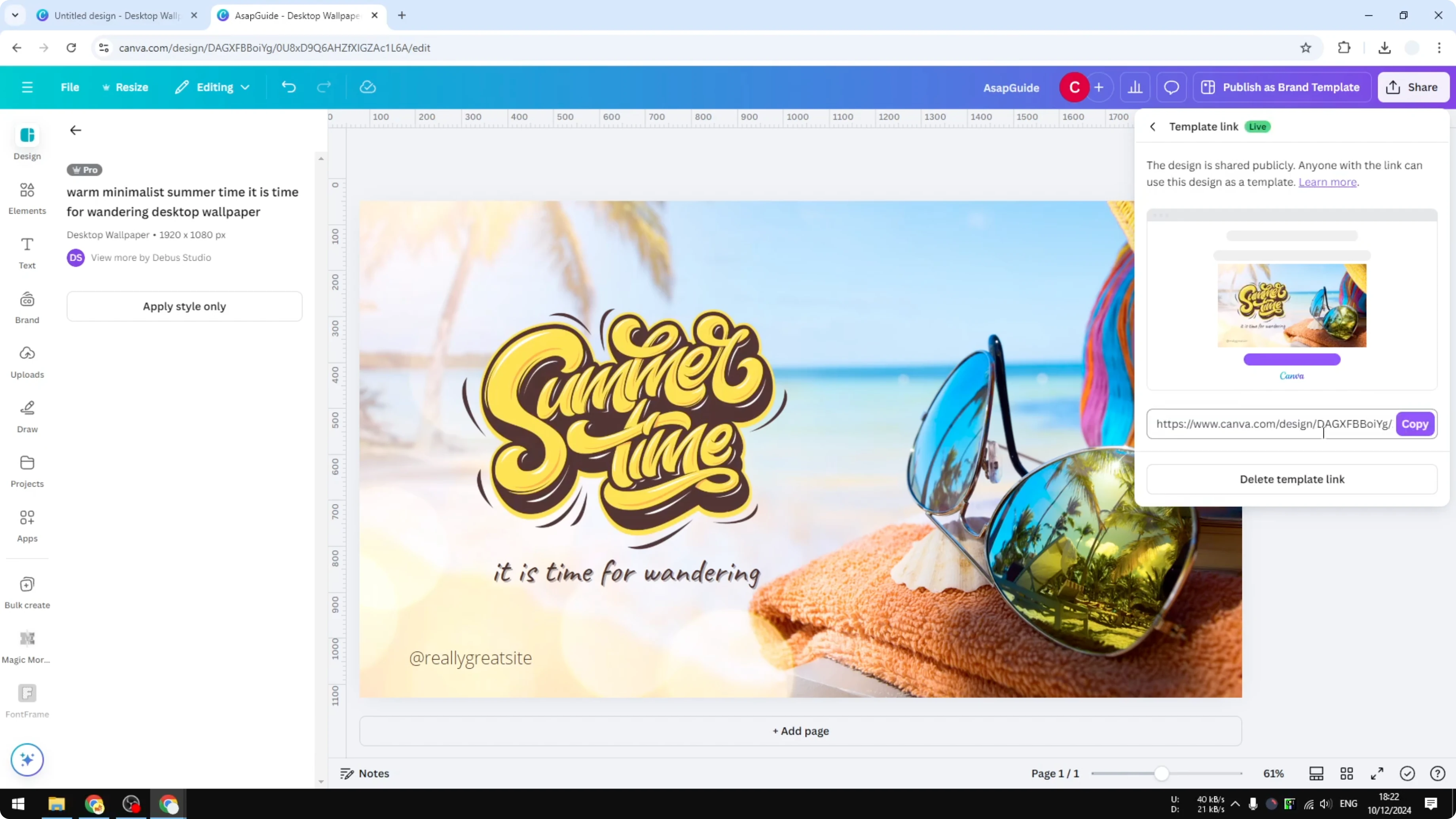Screenshot from How to Share a Design Template with URL in Canva at 47s