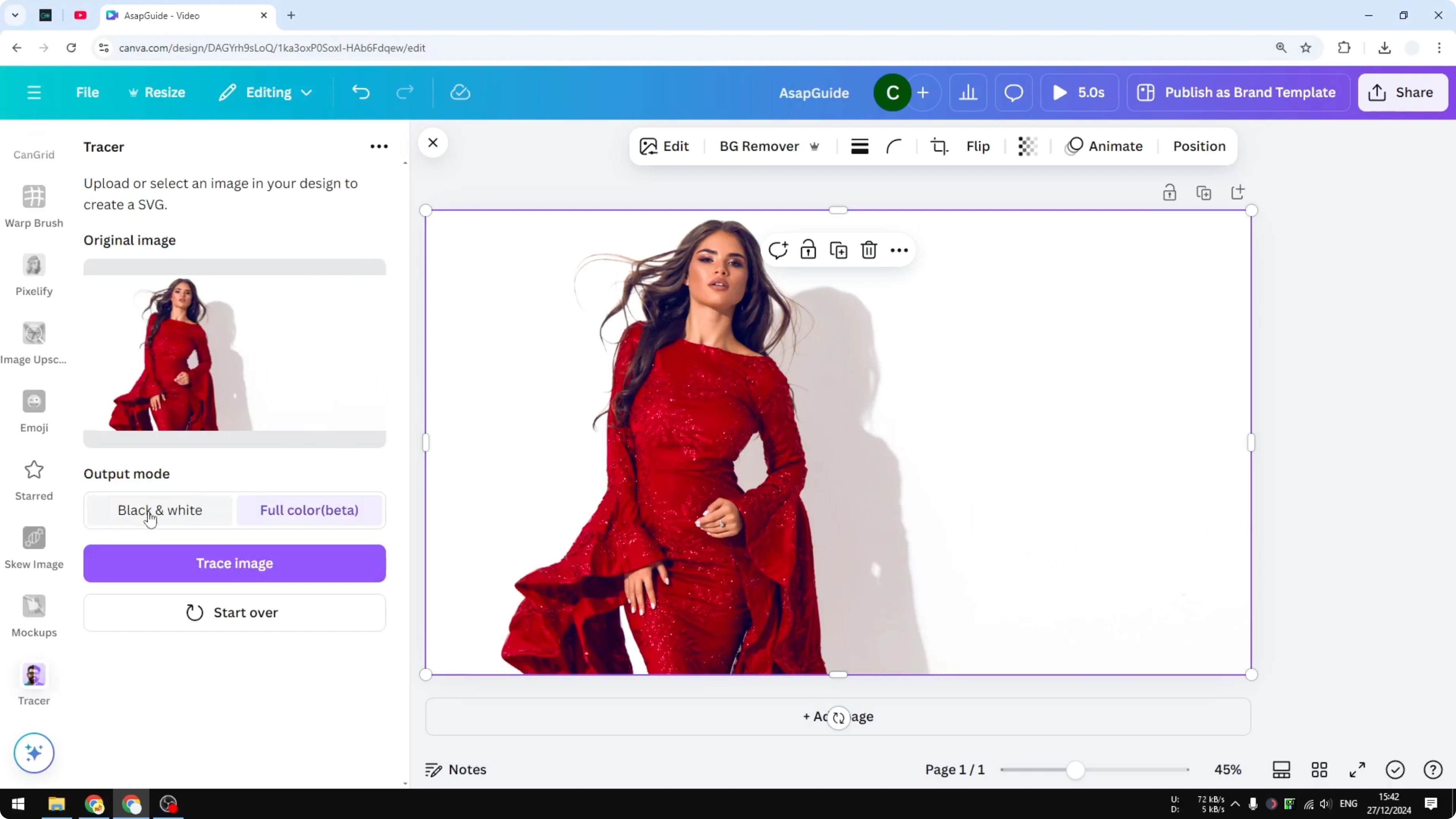 Screenshot from How to Trace Photo in Canva using AI at 66s