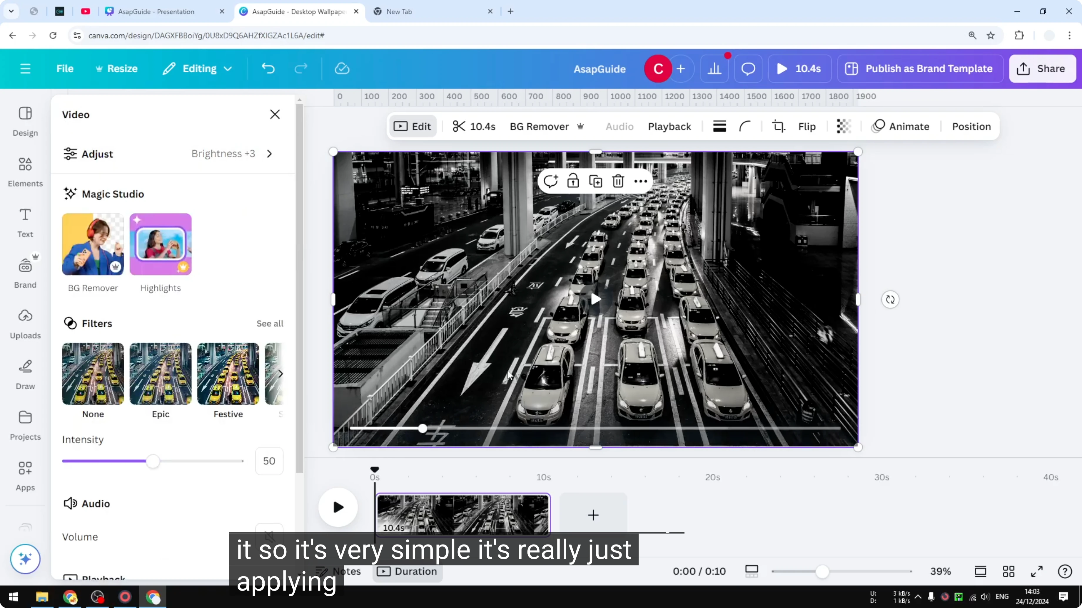 Screenshot from How to Turn Video Black and White Monochrome in Canva at 78s