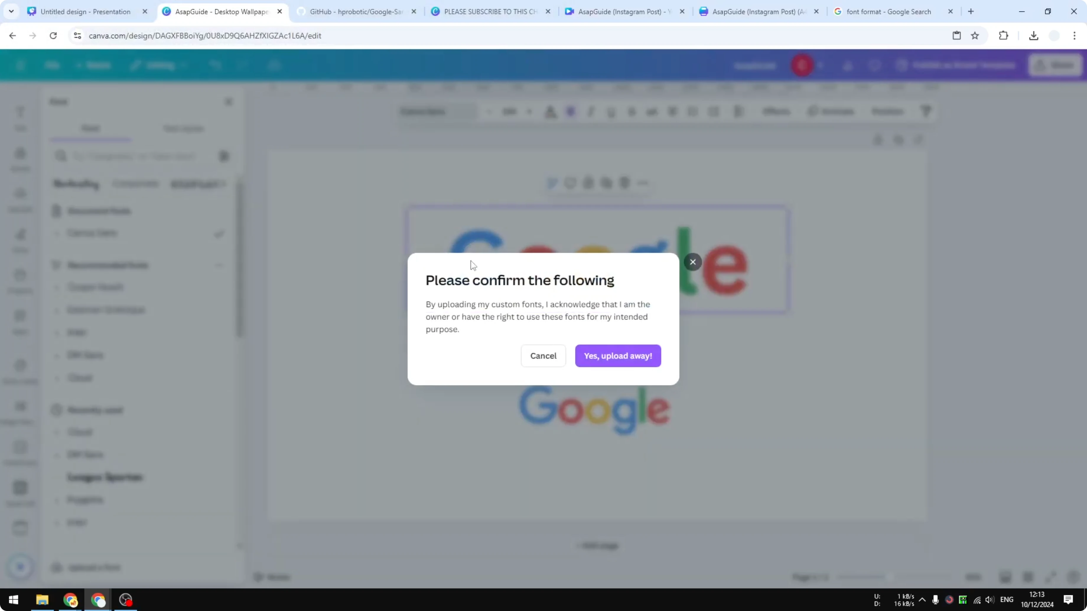 Screenshot from How to Upload Your Own Font to Canva at 91s