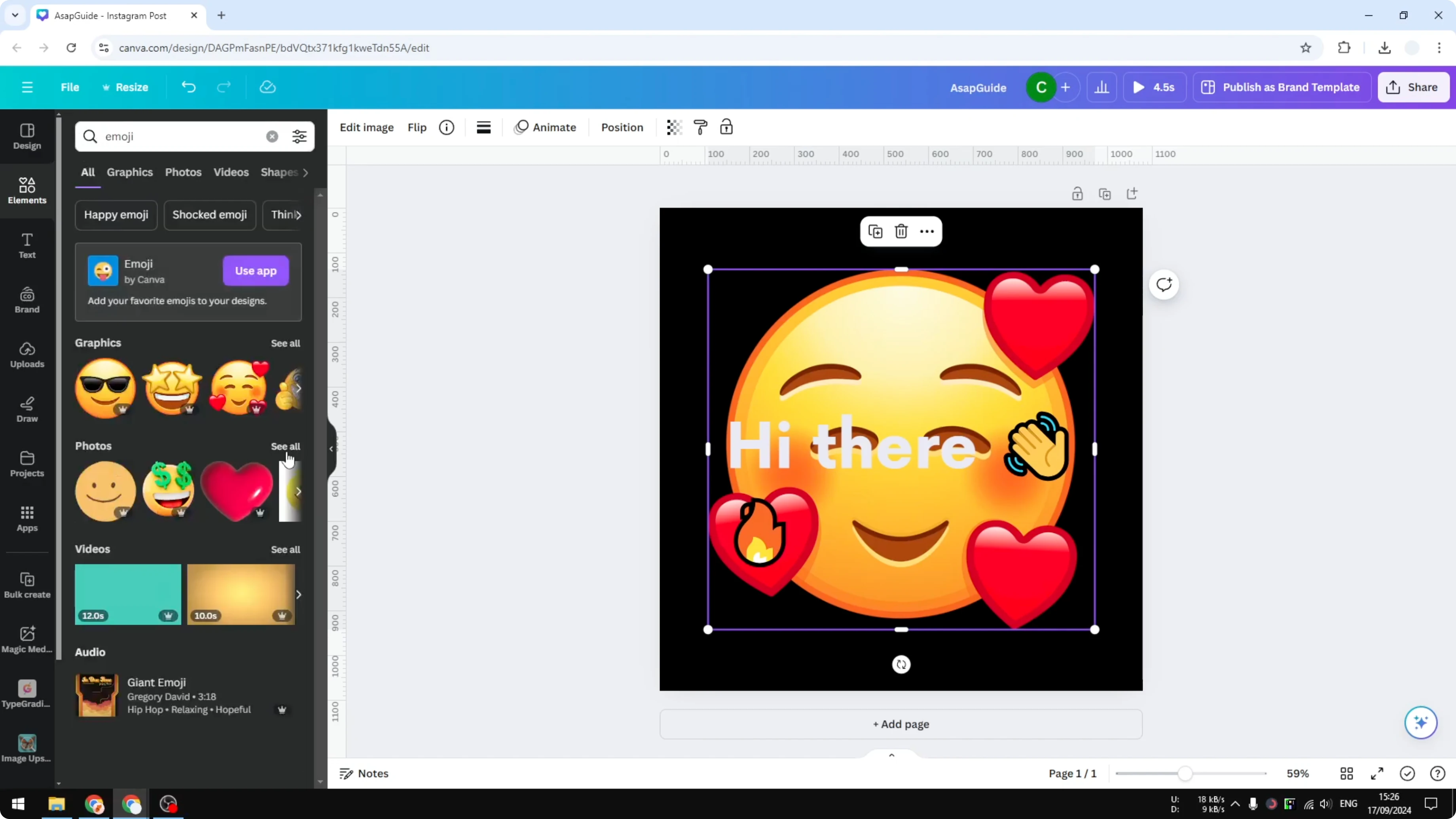 Screenshot from How to Insert Emojis in Canva at 78s