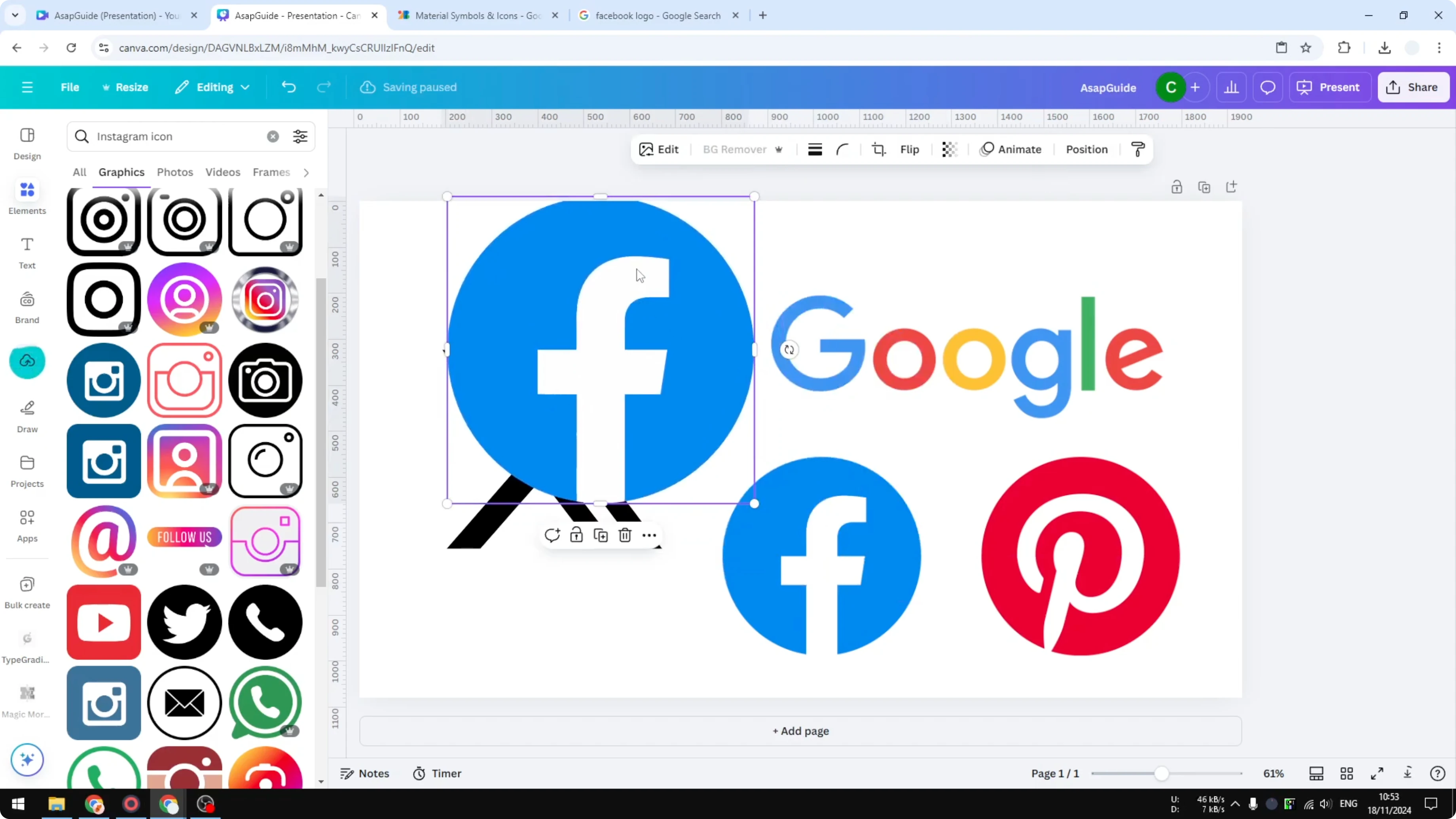 Screenshot from How to Insert Social Media Icons to Canva at 74s