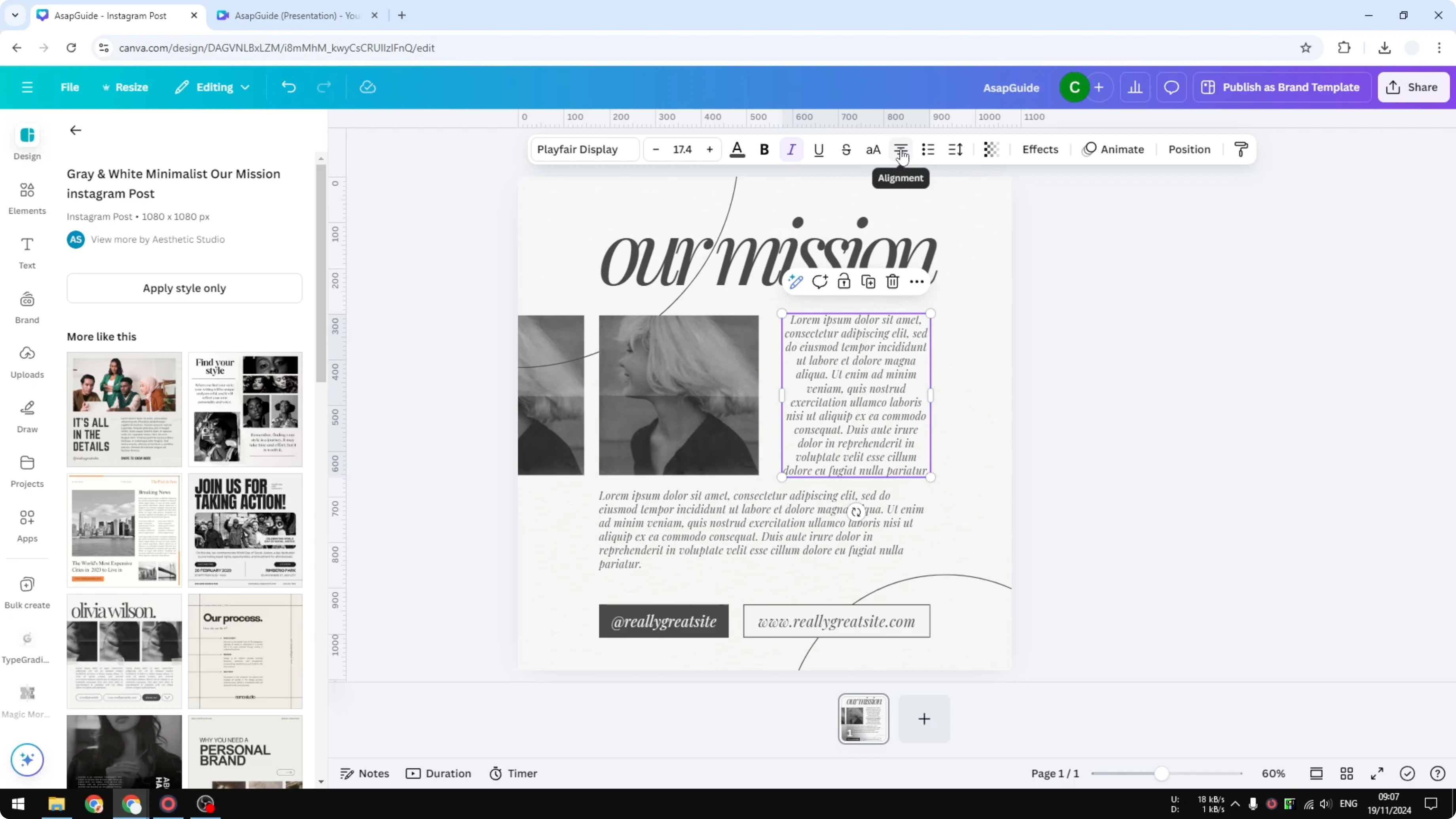 Screenshot from How to Justify Text in Canva at 21s