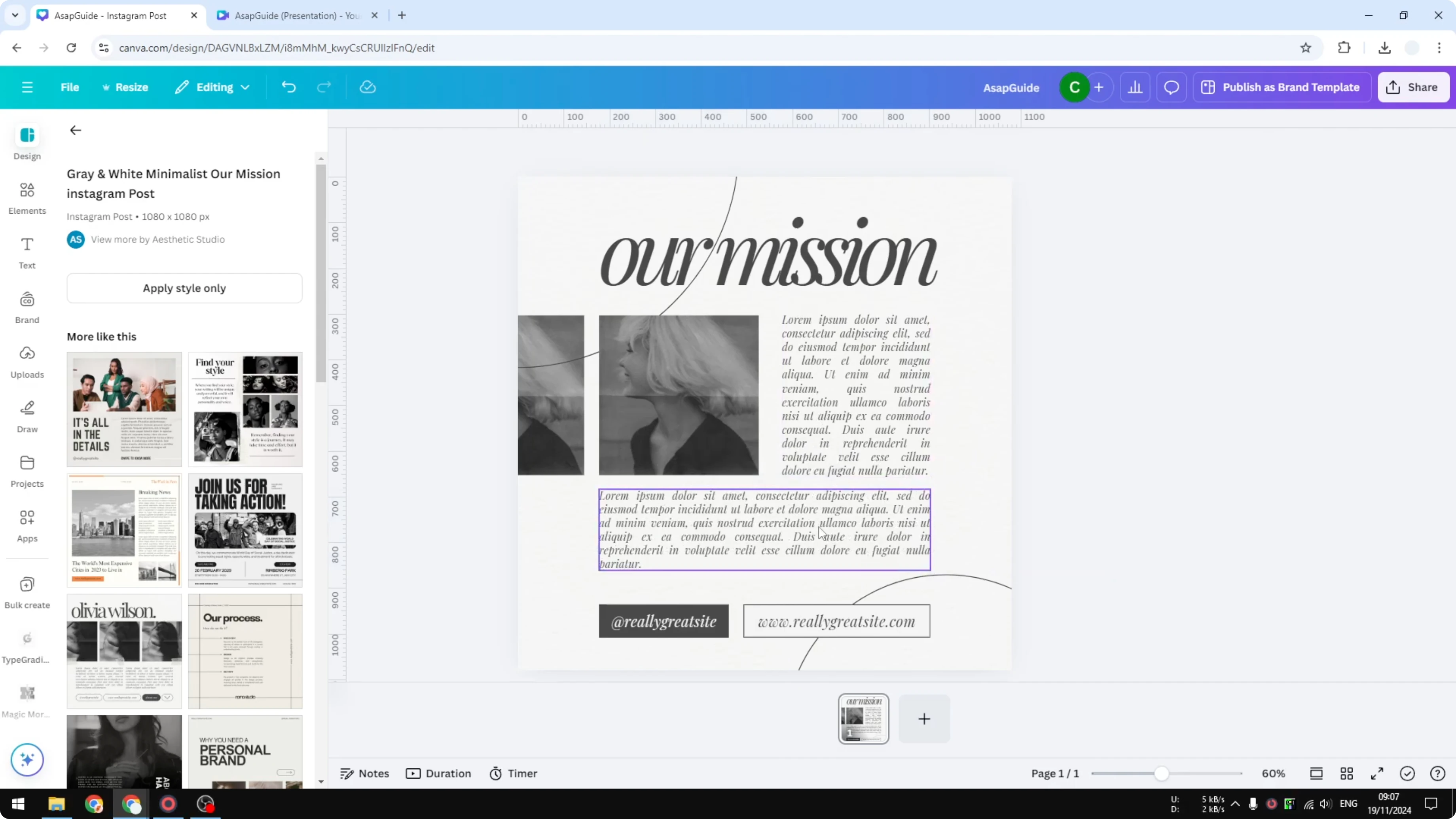 Screenshot from How to Justify Text in Canva at 37s