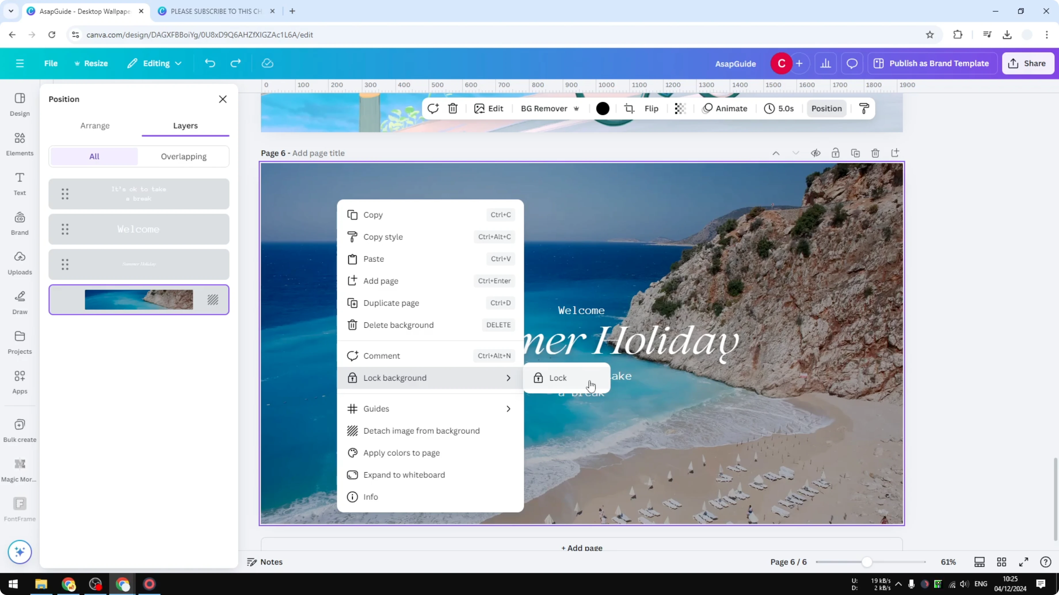 Screenshot from How to Lock Background in Canva at 62s