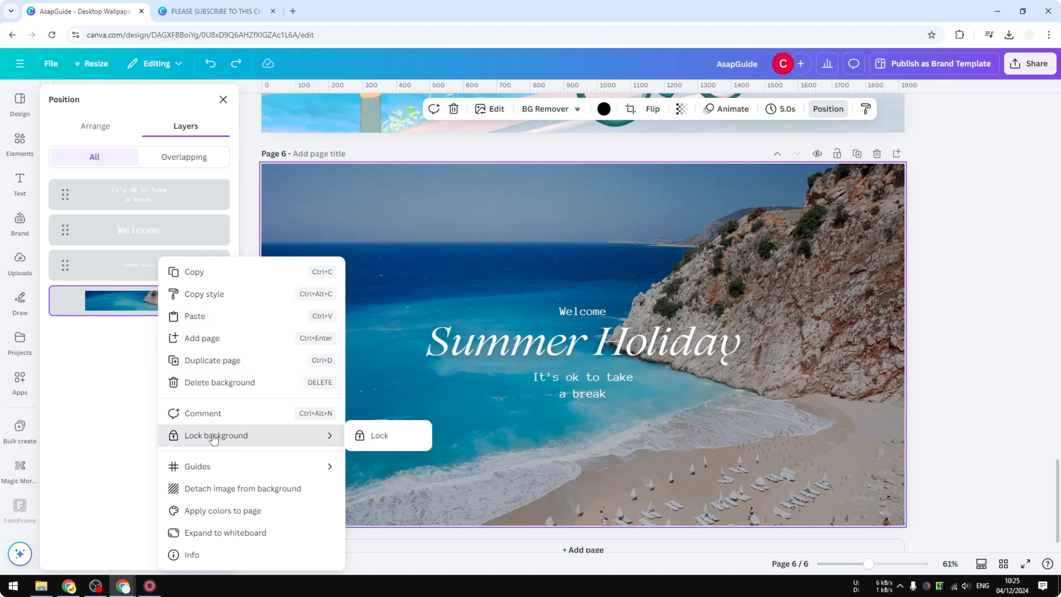 Screenshot from How to Lock Background in Canva at 67s