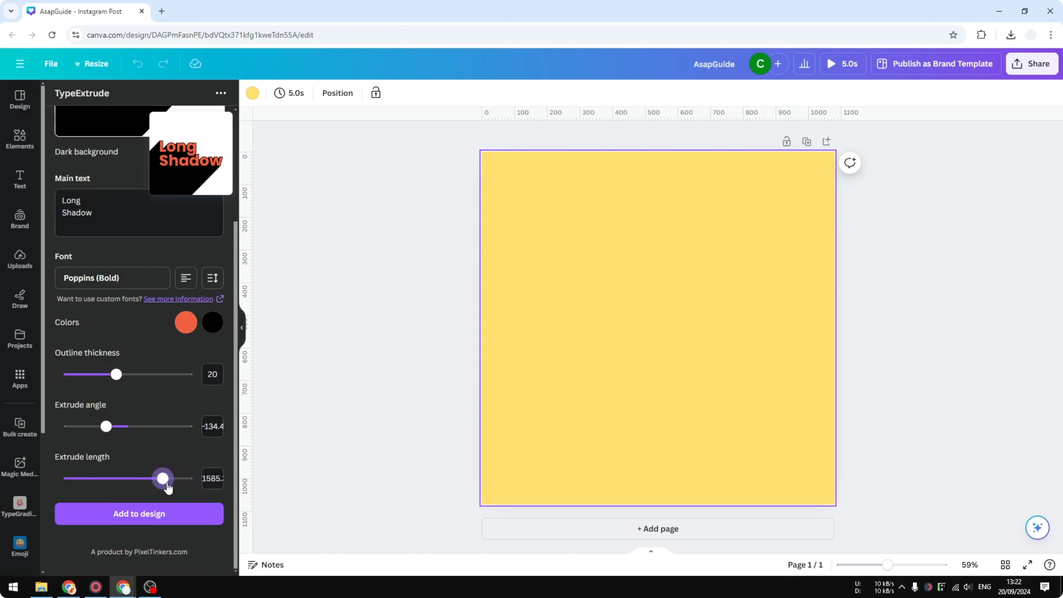 Screenshot from How to Create a Long Shadow Text Effect in Canva at 114s