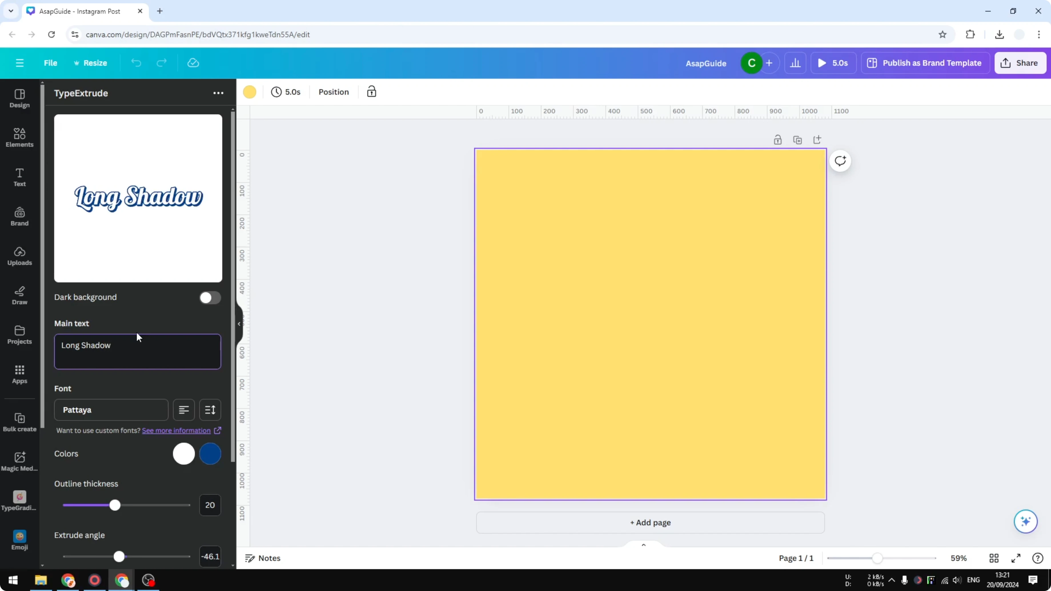 Screenshot from How to Create a Long Shadow Text Effect in Canva at 38s