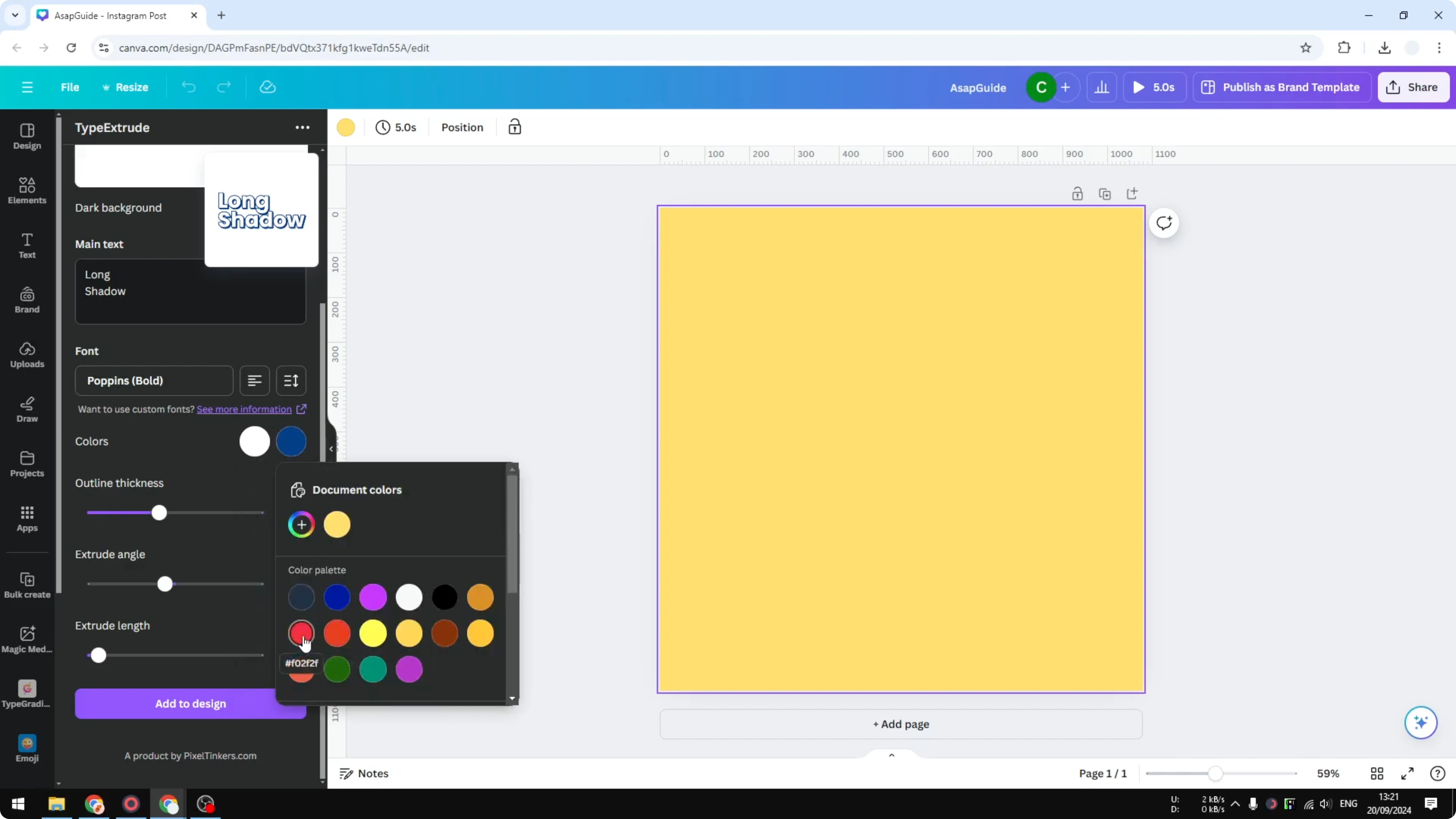 Screenshot from How to Create a Long Shadow Text Effect in Canva at 62s