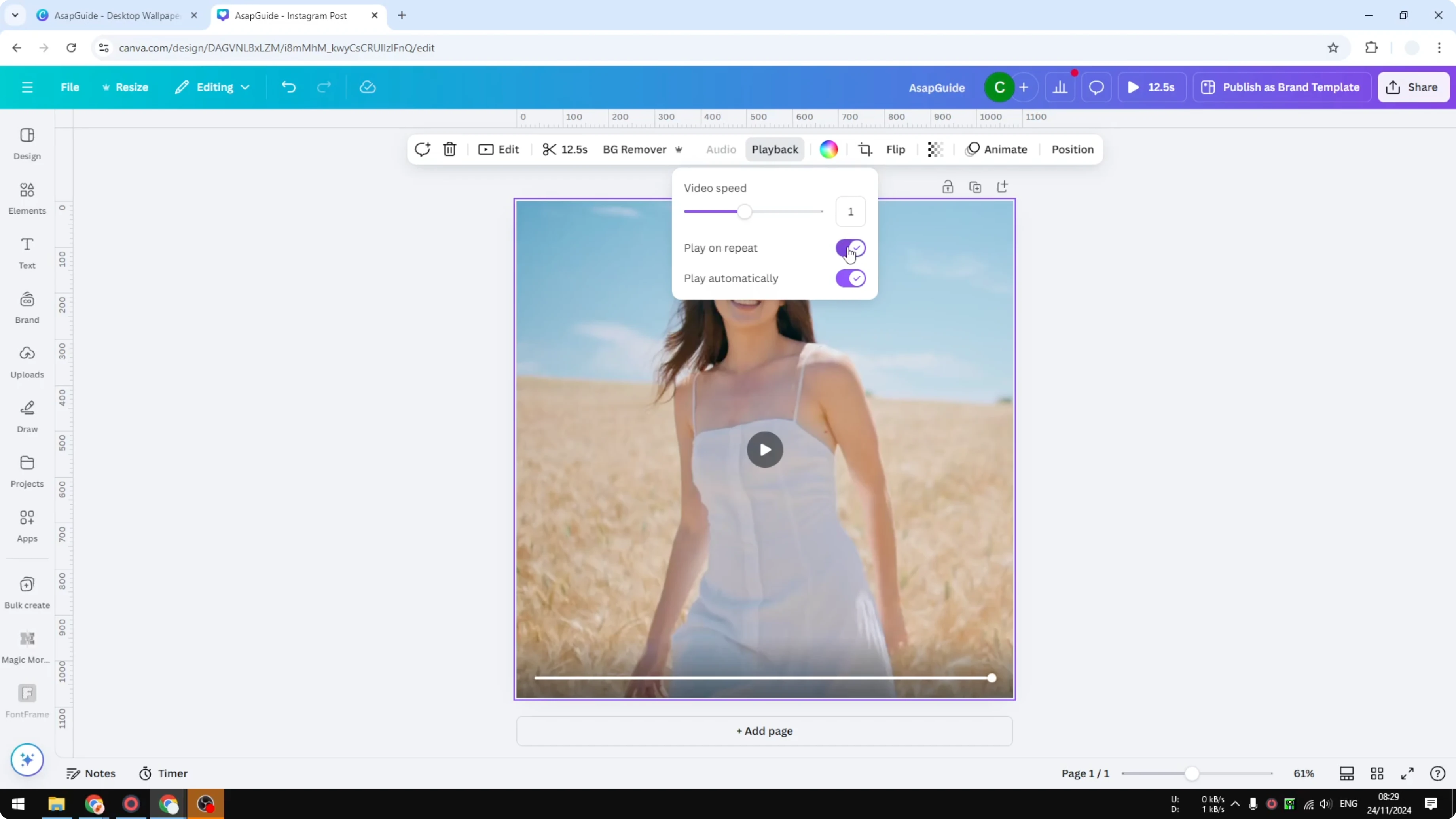 Screenshot from How to Loop a Video in Canva at 30s