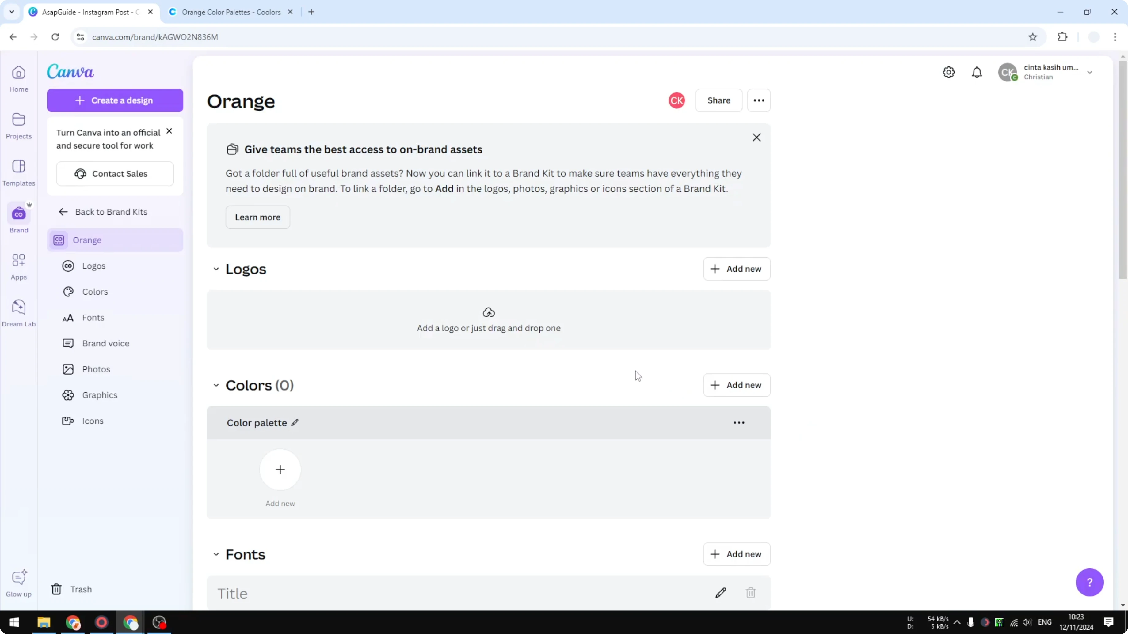 Screenshot from How to Make a Color Palette in Canva at 124s