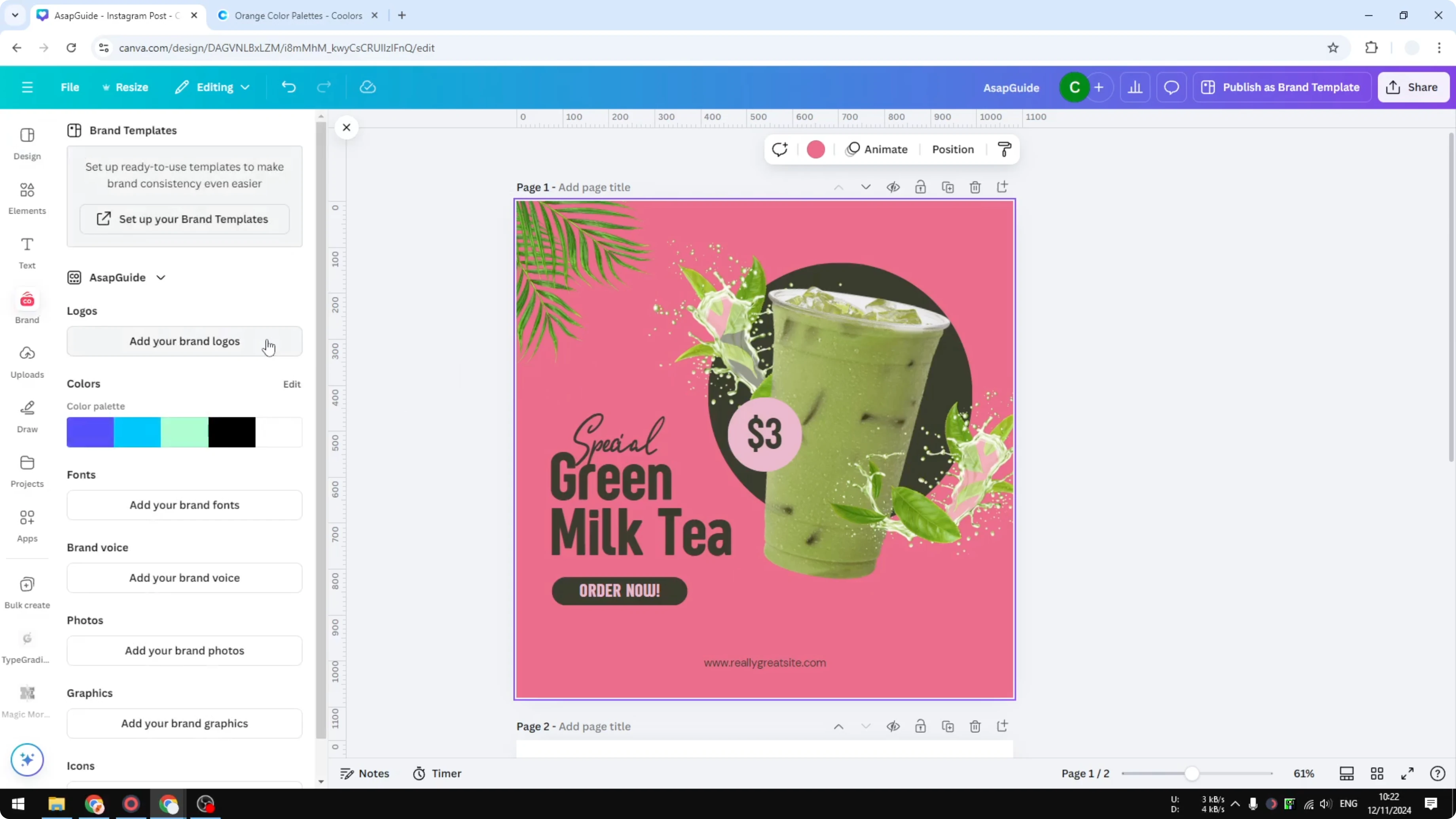 Screenshot from How to Make a Color Palette in Canva at 98s