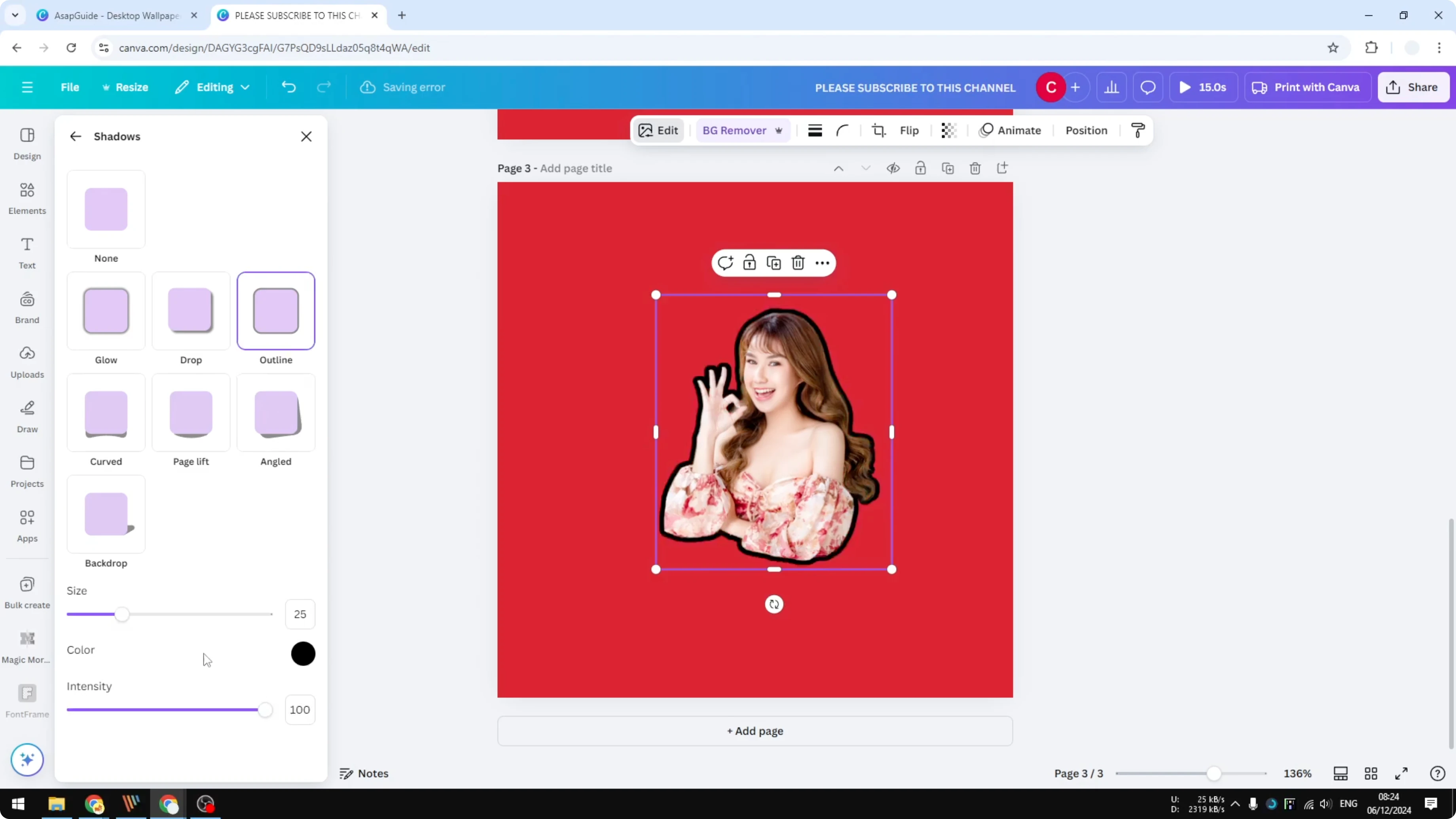 Screenshot from How to Make a Die Cut Sticker in Canva at 118s
