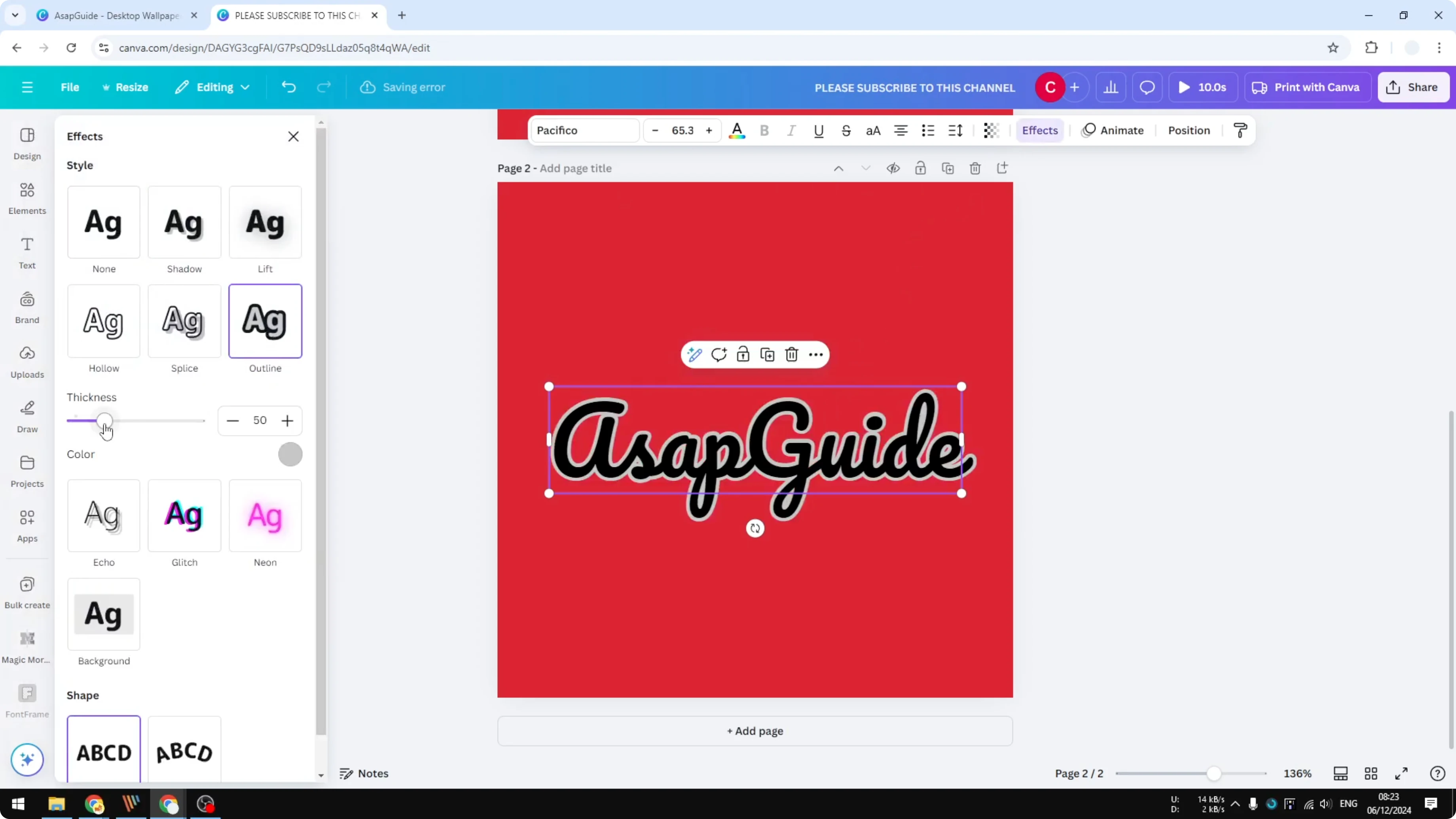 Screenshot from How to Make a Die Cut Sticker in Canva at 66s