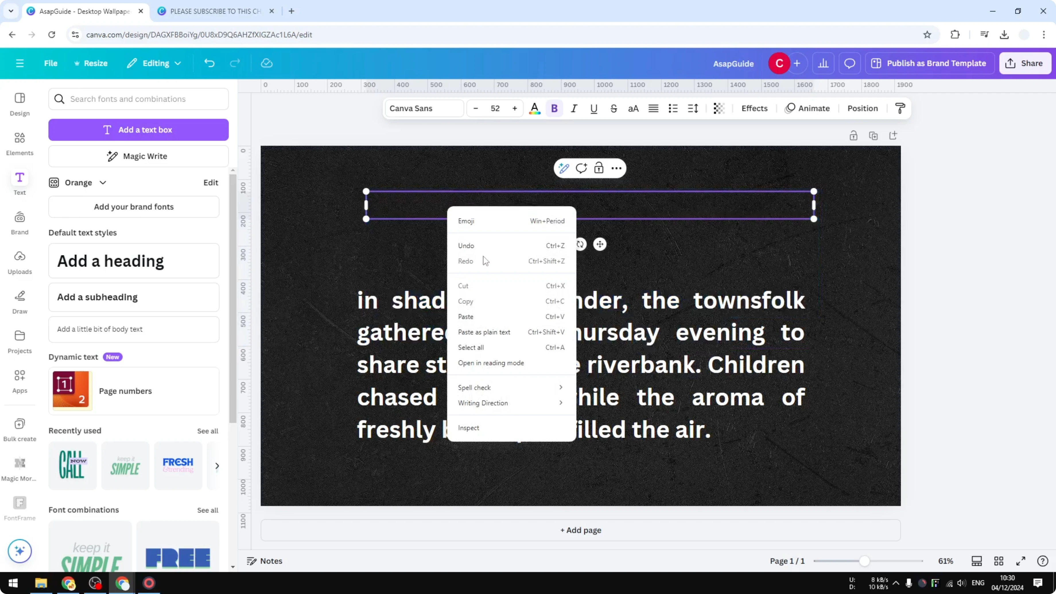 Screenshot from How to Make a Hanging Indent on Canva at 64s