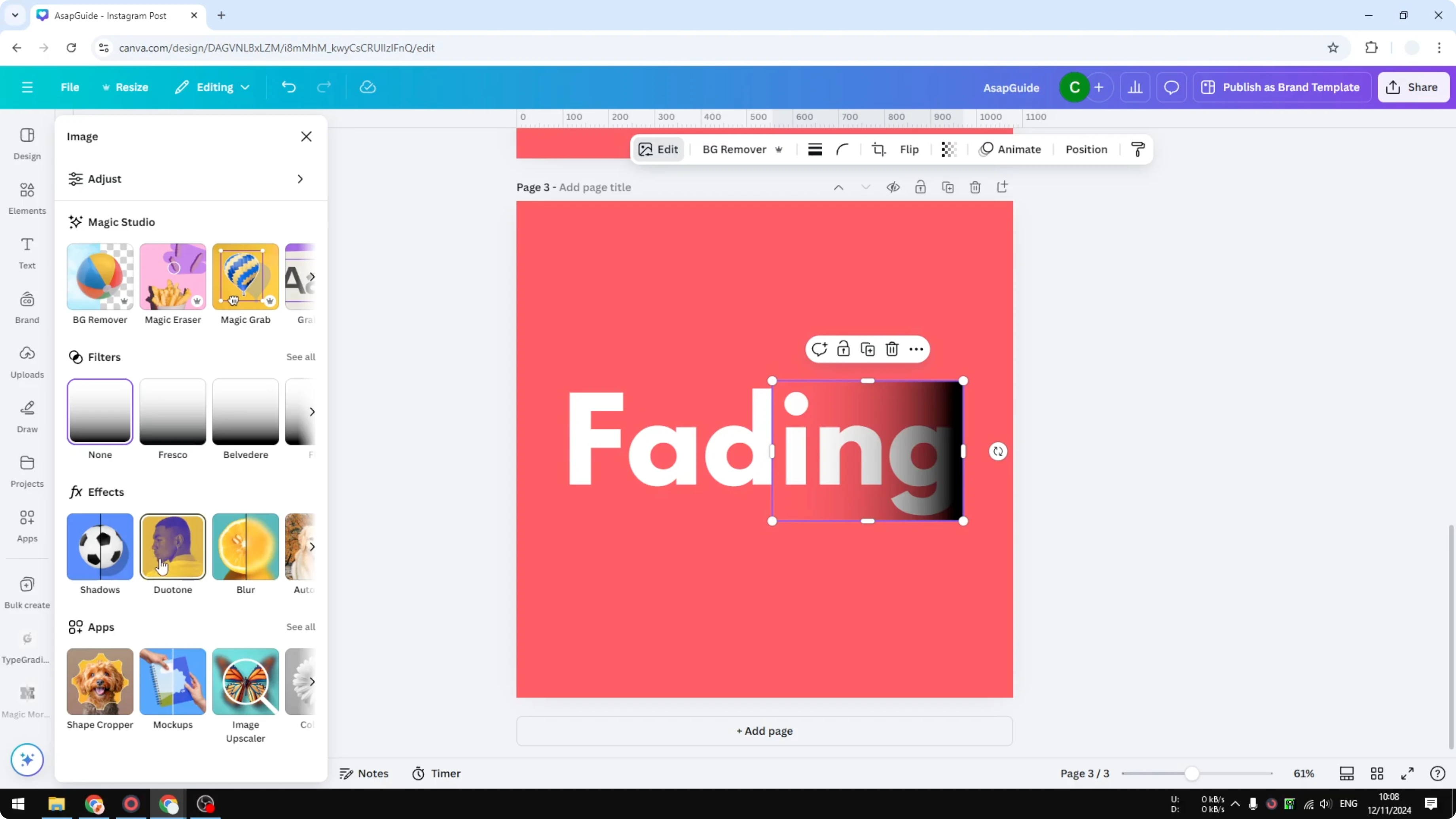 Screenshot from How to Make Letters Transparent in Canva at 179s