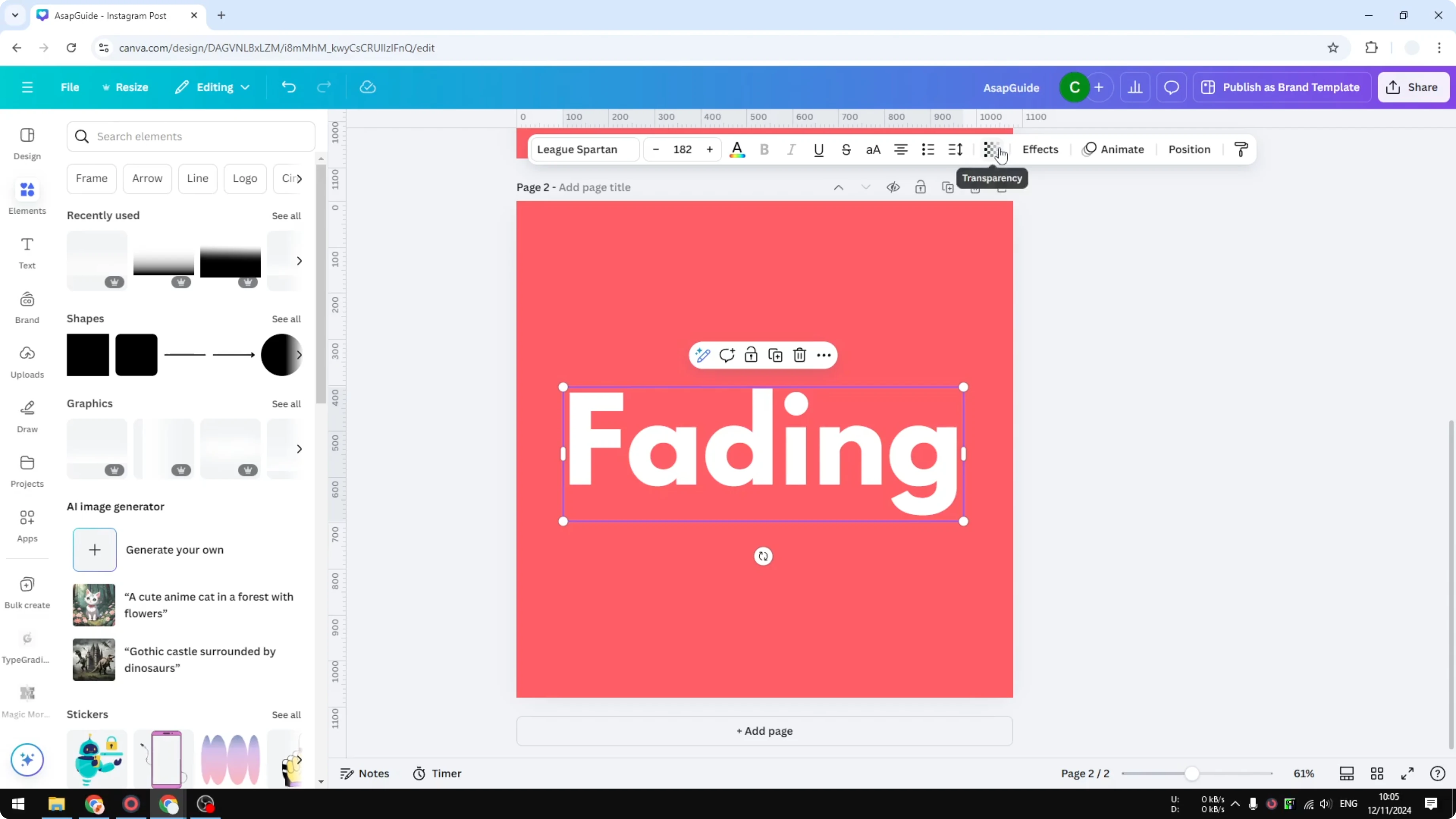 Screenshot from How to Make Letters Transparent in Canva at 33s
