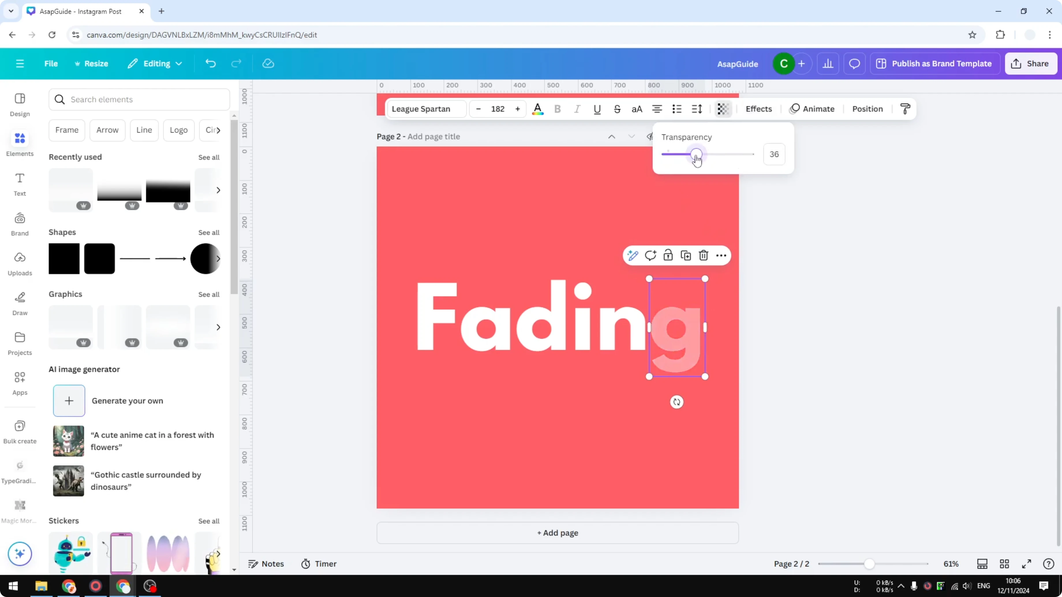 Screenshot from How to Make Letters Transparent in Canva at 86s