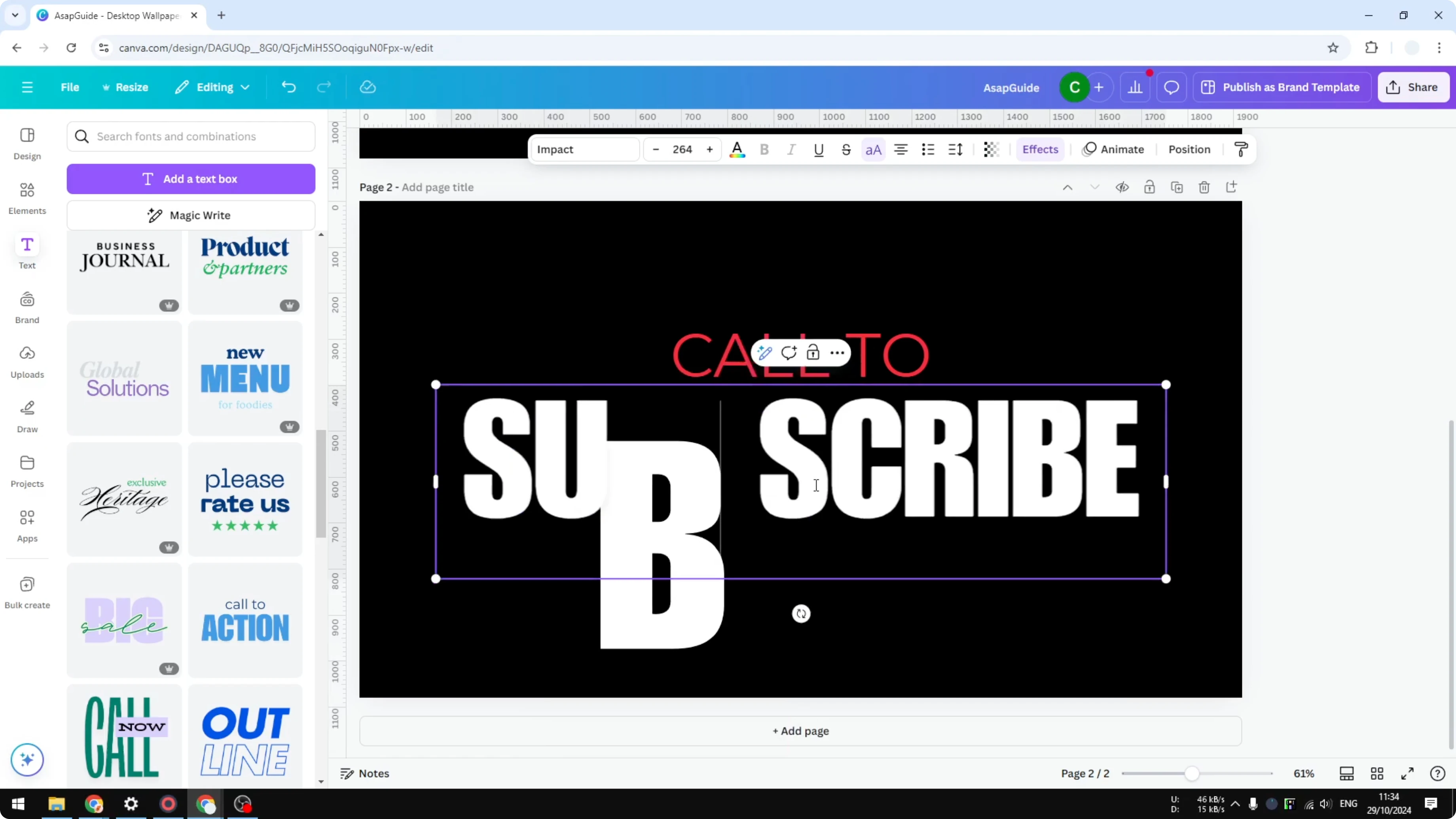 Screenshot from How to Make One Letter Bigger in Canva at 101s