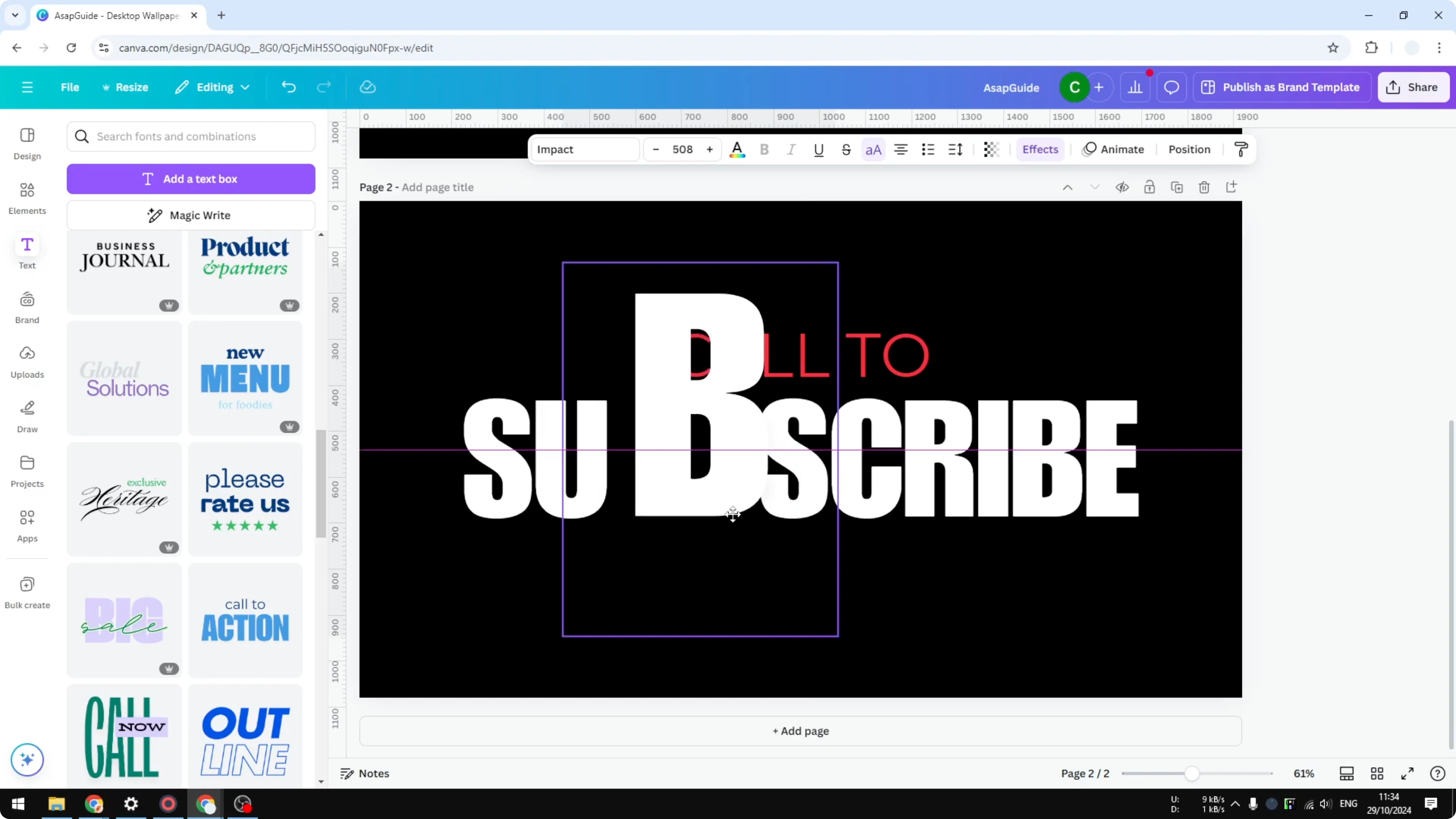 Screenshot from How to Make One Letter Bigger in Canva at 107s