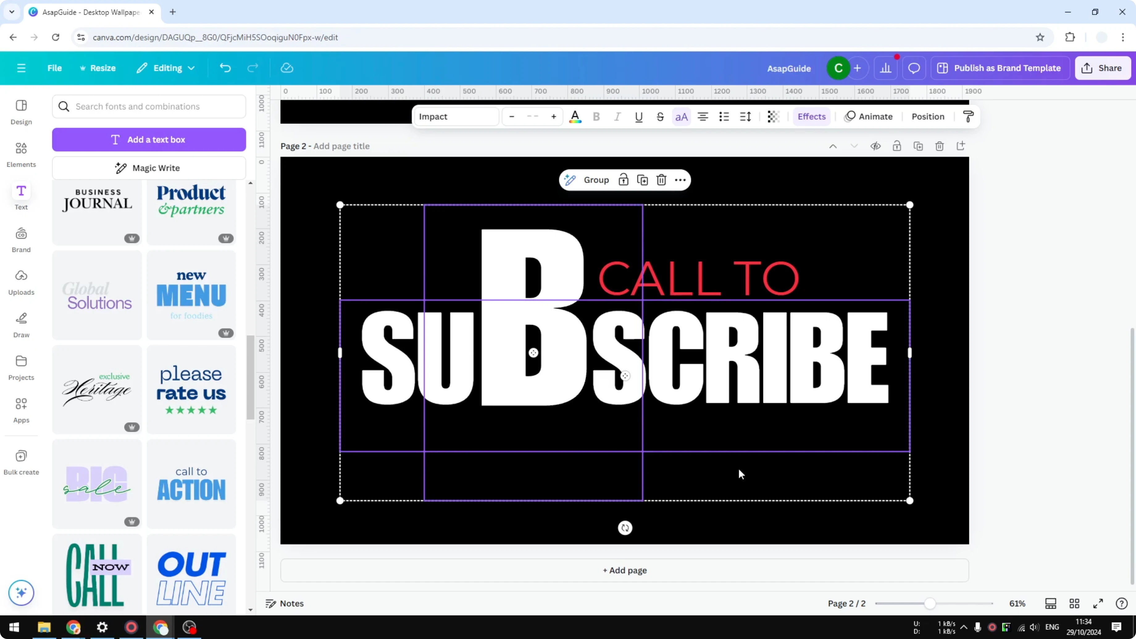 Screenshot from How to Make One Letter Bigger in Canva at 129s
