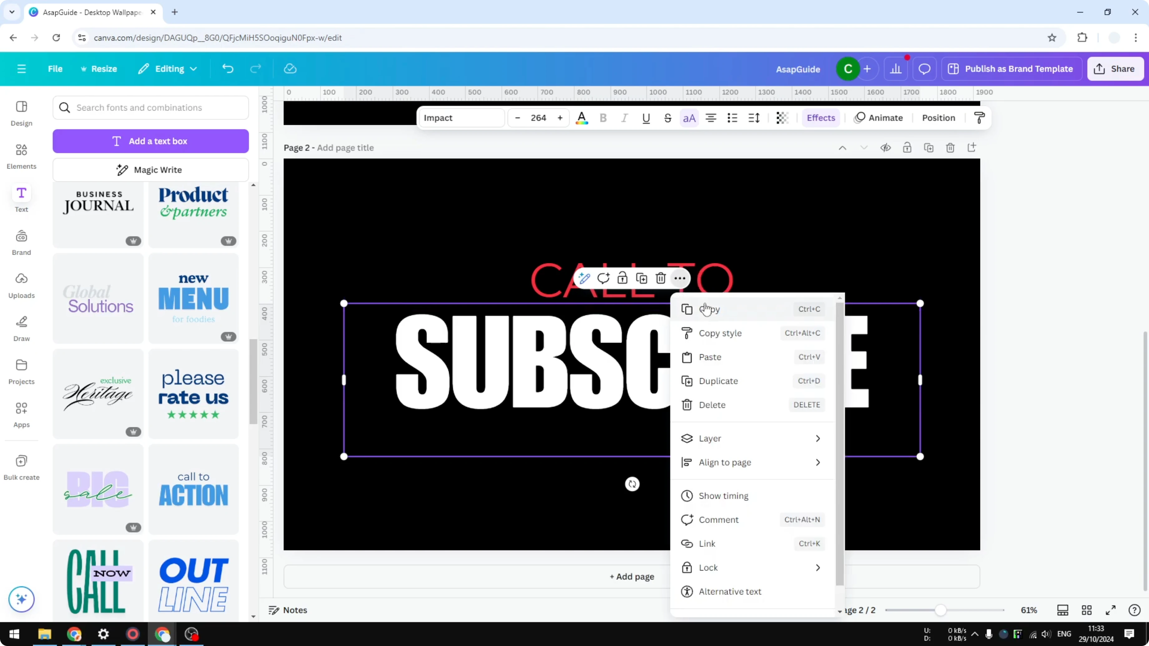 Screenshot from How to Make One Letter Bigger in Canva at 57s