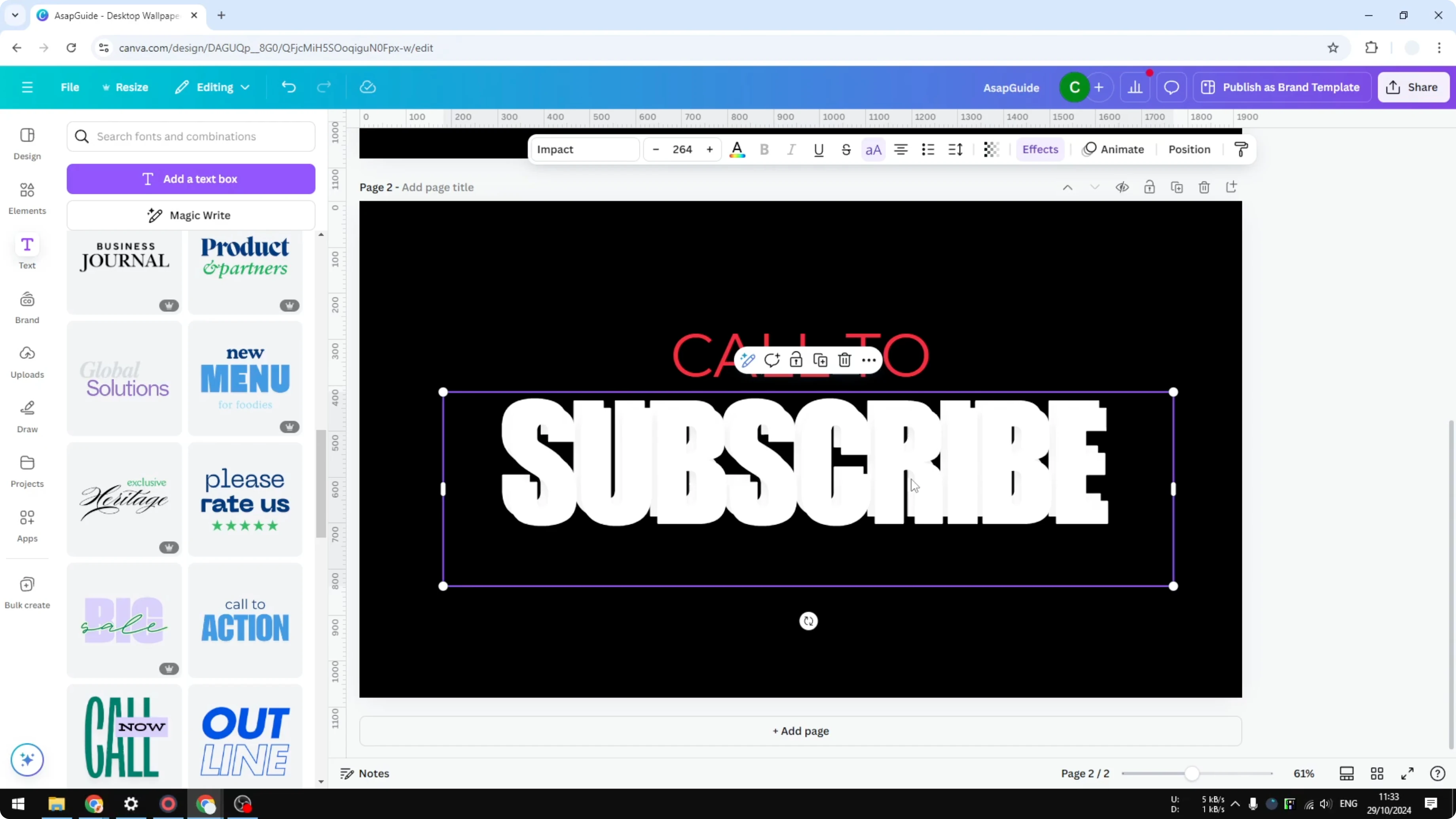 Screenshot from How to Make One Letter Bigger in Canva at 62s