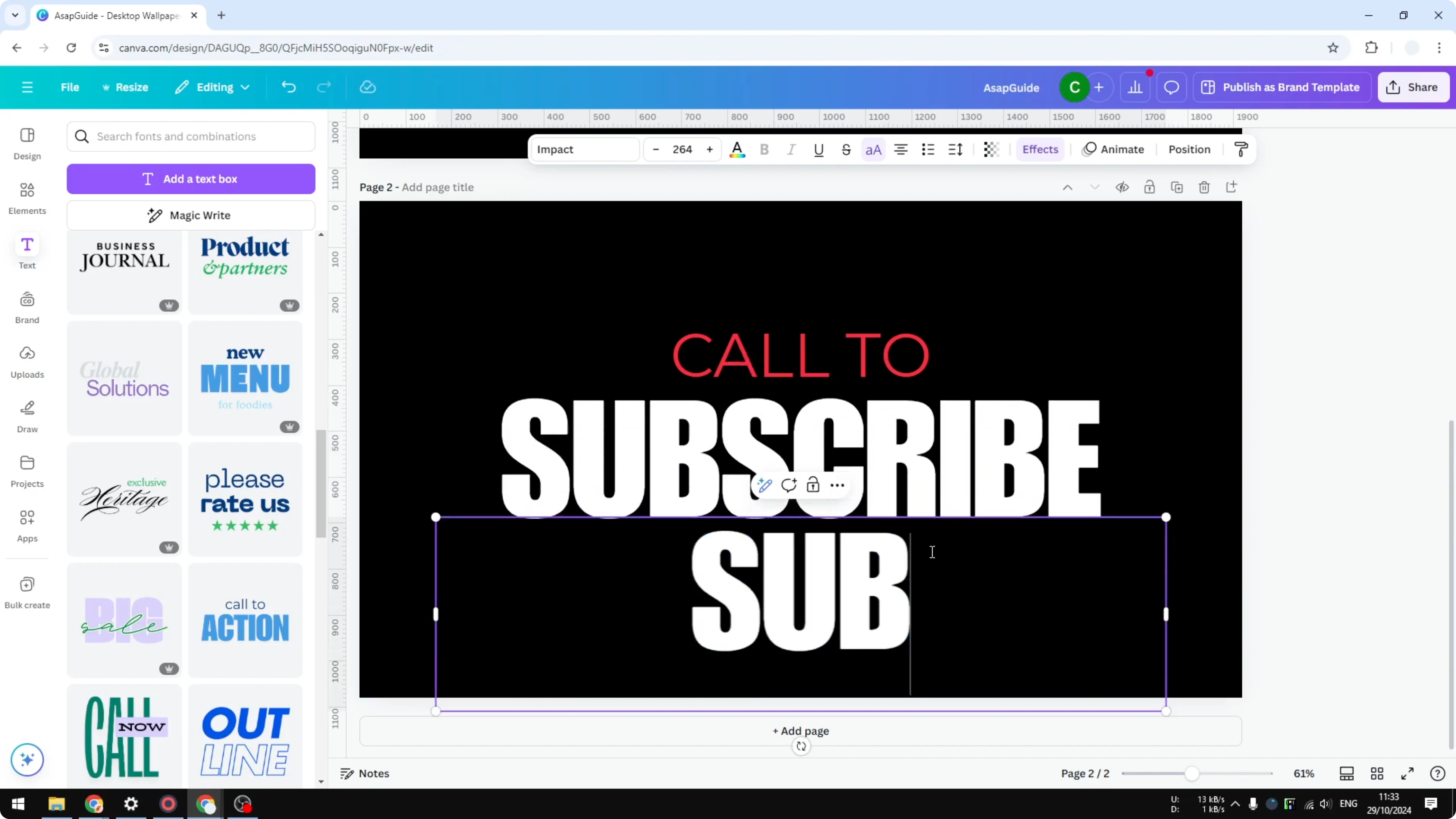 Screenshot from How to Make One Letter Bigger in Canva at 66s