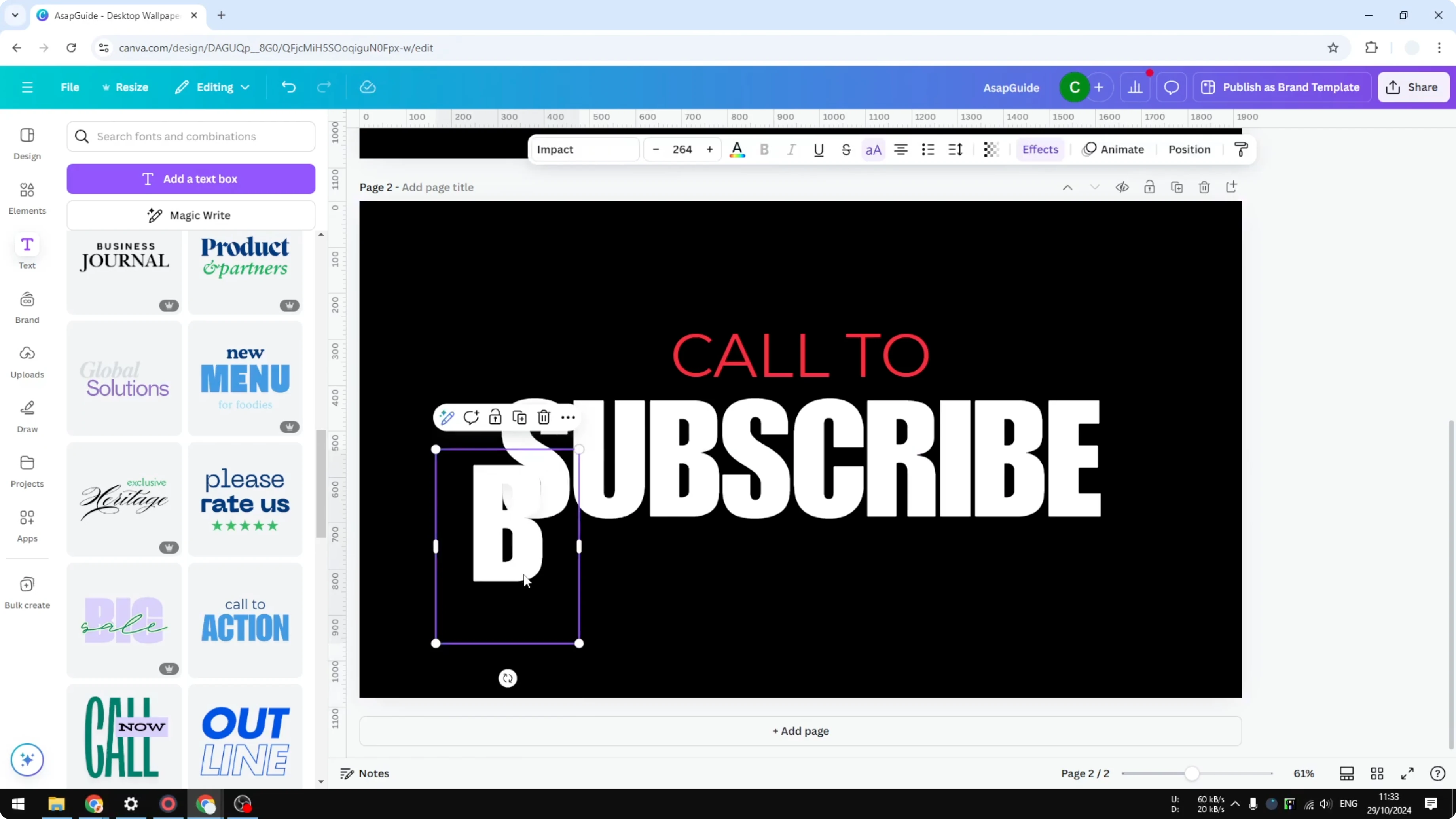 Screenshot from How to Make One Letter Bigger in Canva at 72s