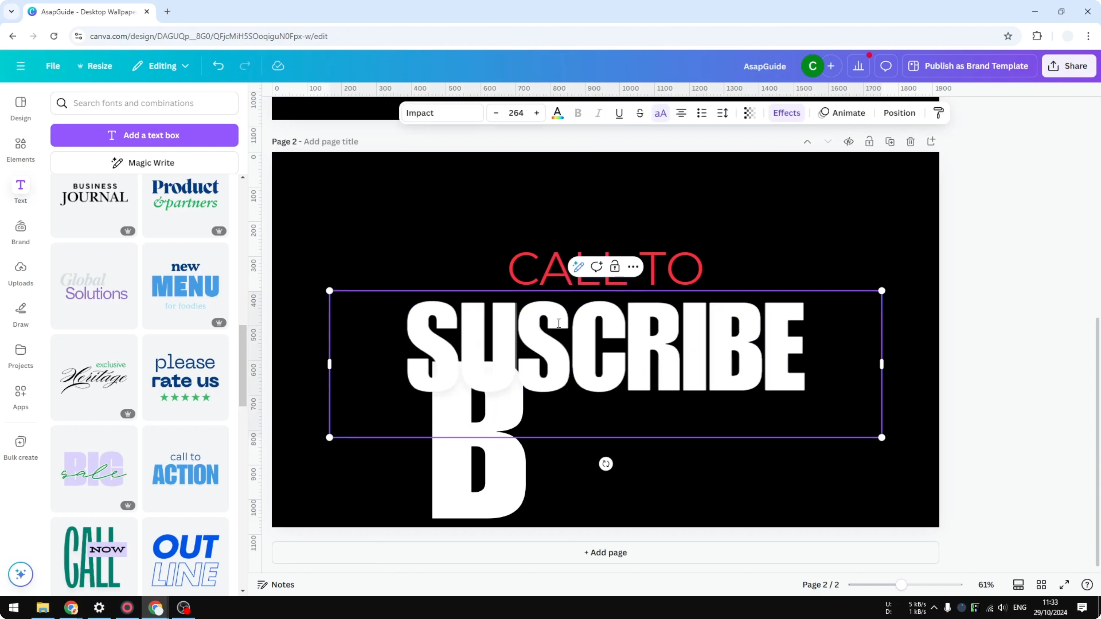 Screenshot from How to Make One Letter Bigger in Canva at 91s