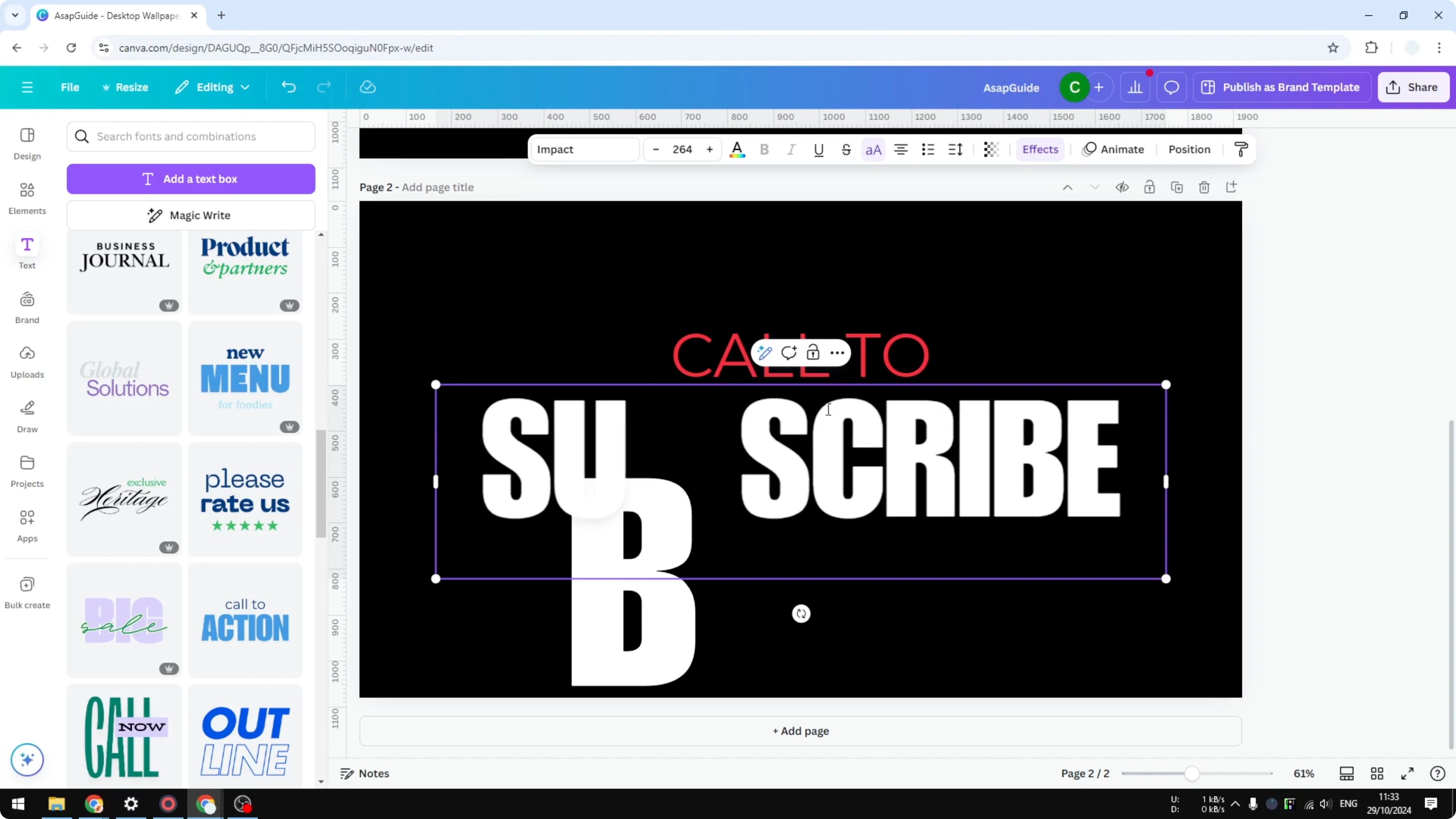 Screenshot from How to Make One Letter Bigger in Canva at 96s
