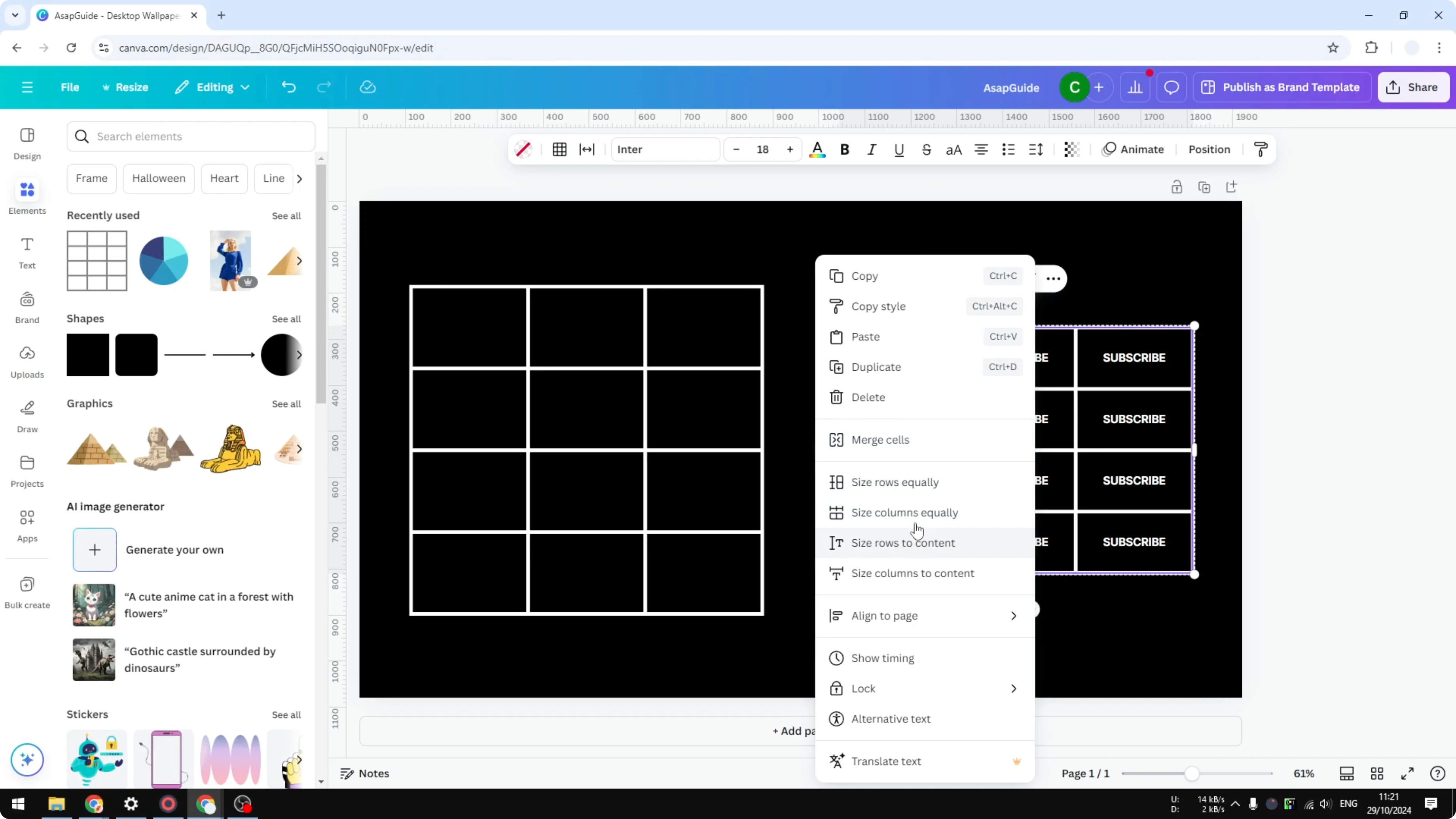 Screenshot from How to Make Rows Thinner in Canva Table at 65s