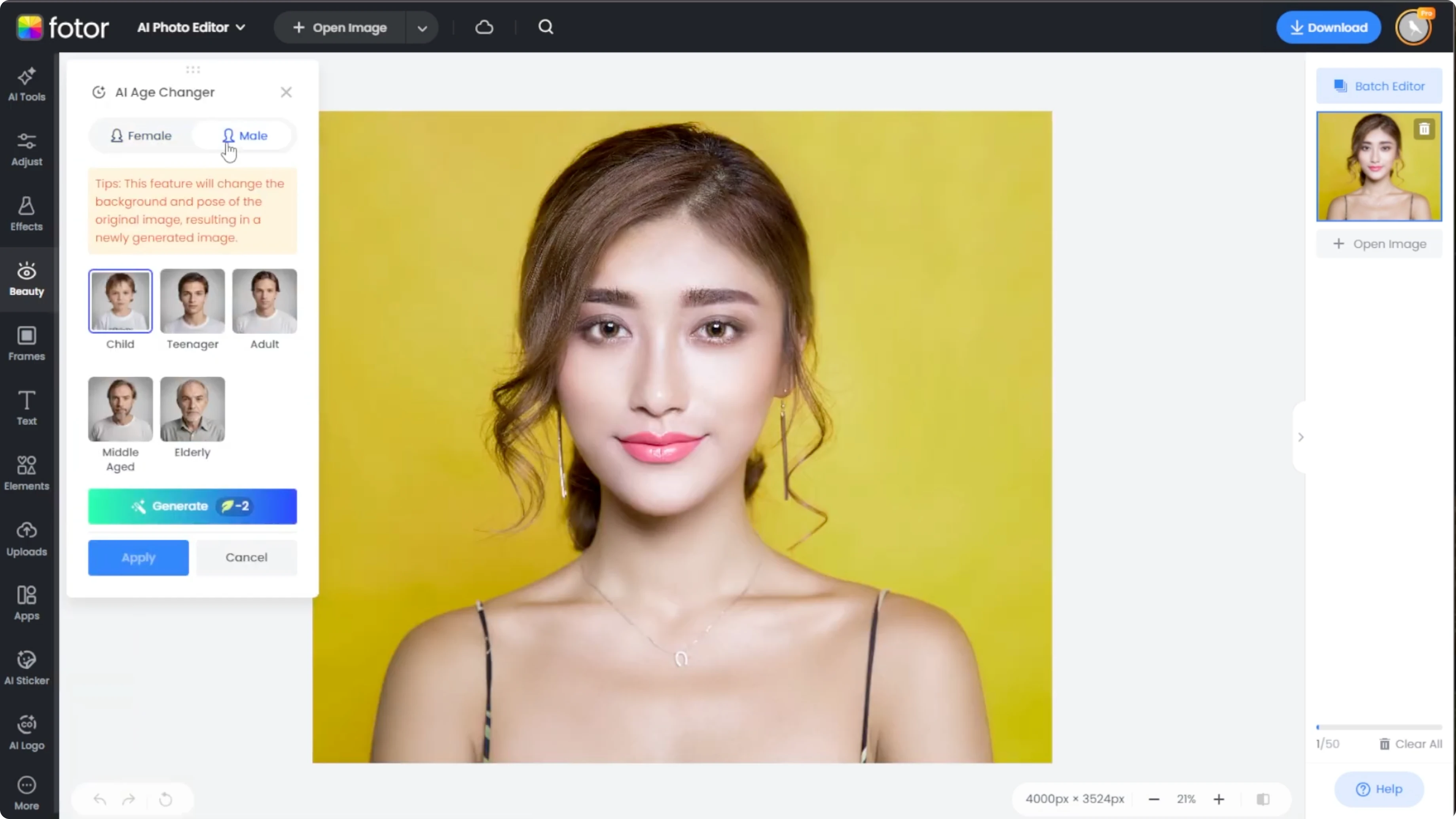 How to Make Someone Look Older or Younger Using AI? at 64s