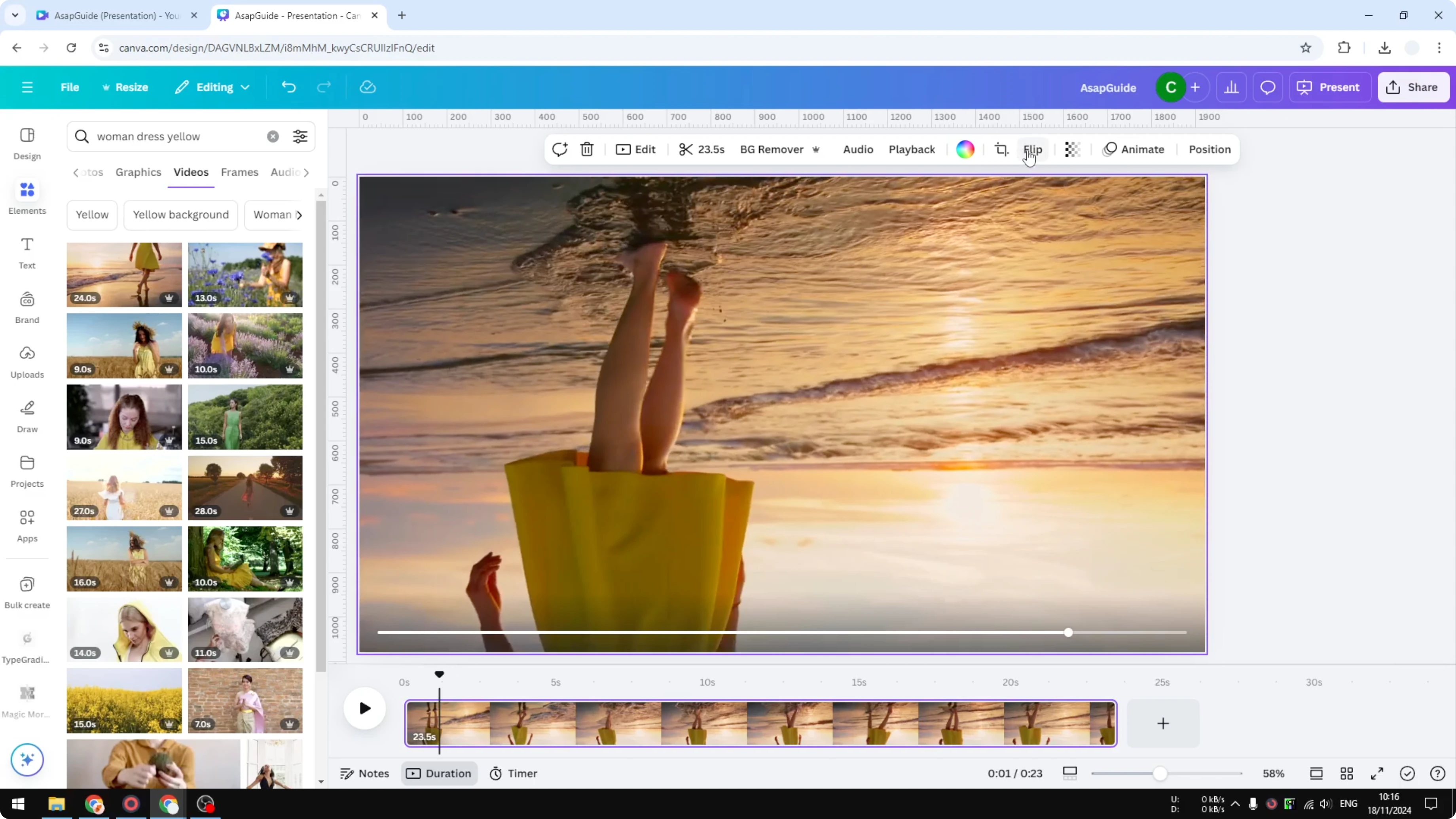 Screenshot from How to Mirror Video in Canva at 63s