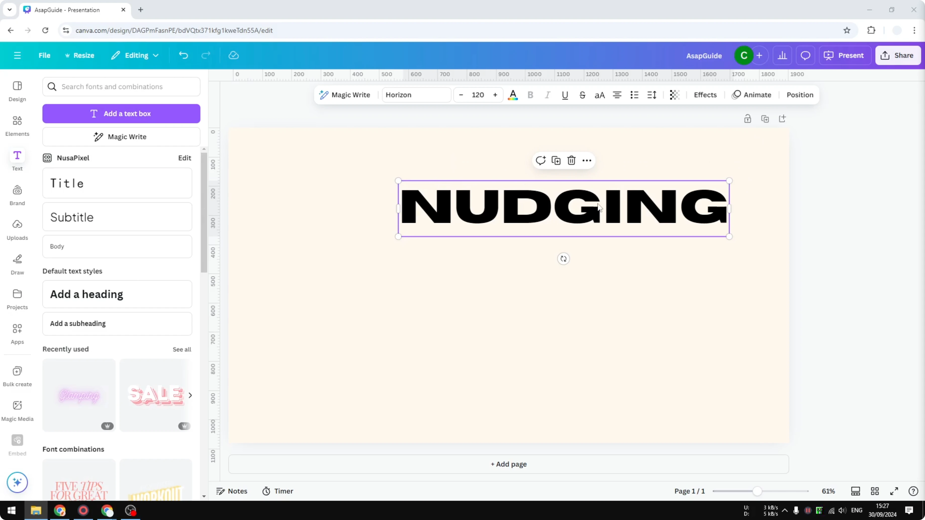 Screenshot from How to Nudge Objects in Canva at 15s