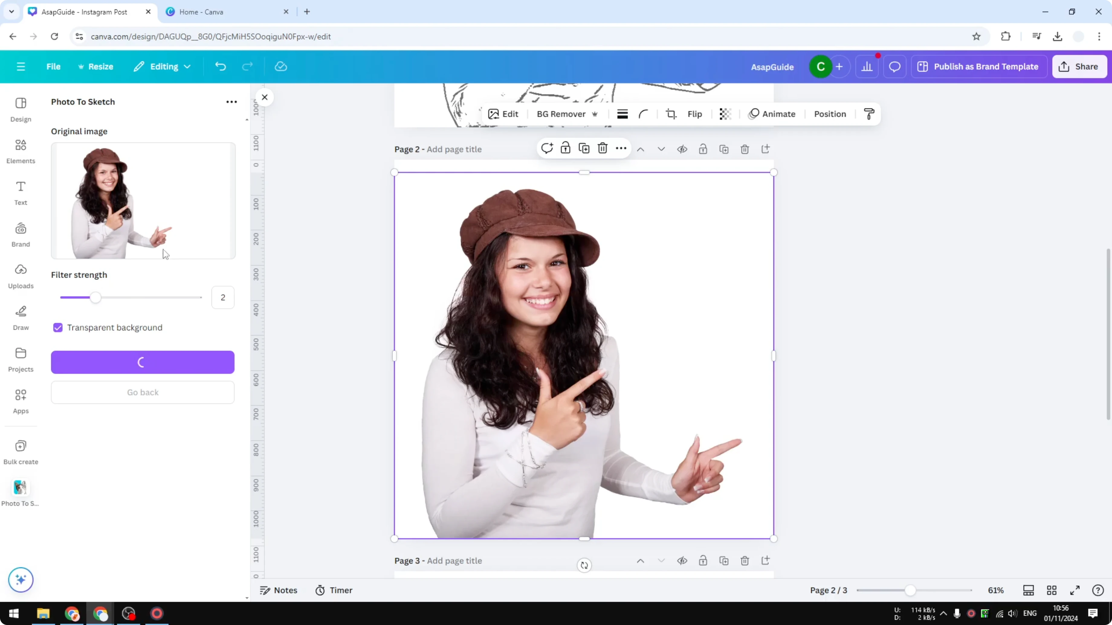 Screenshot from How to Create a Pencil Sketch Effect in Canva at 100s