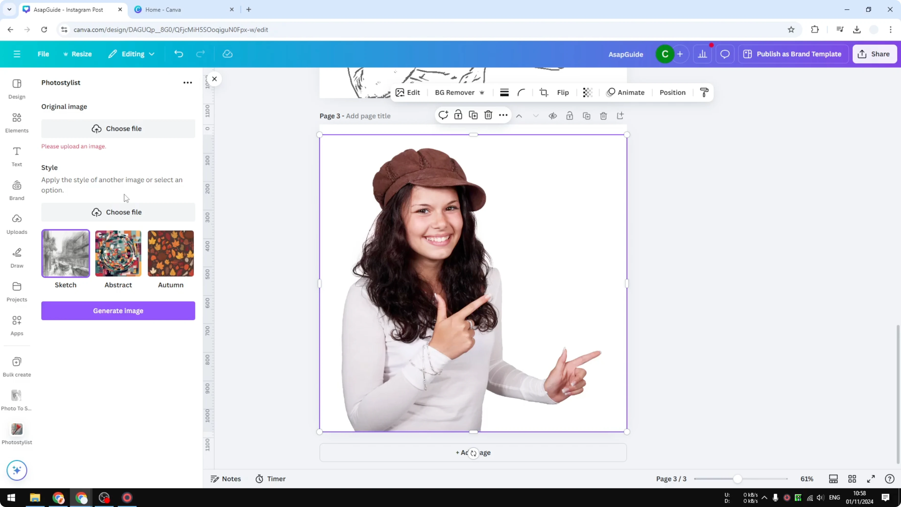 Screenshot from How to Create a Pencil Sketch Effect in Canva at 222s