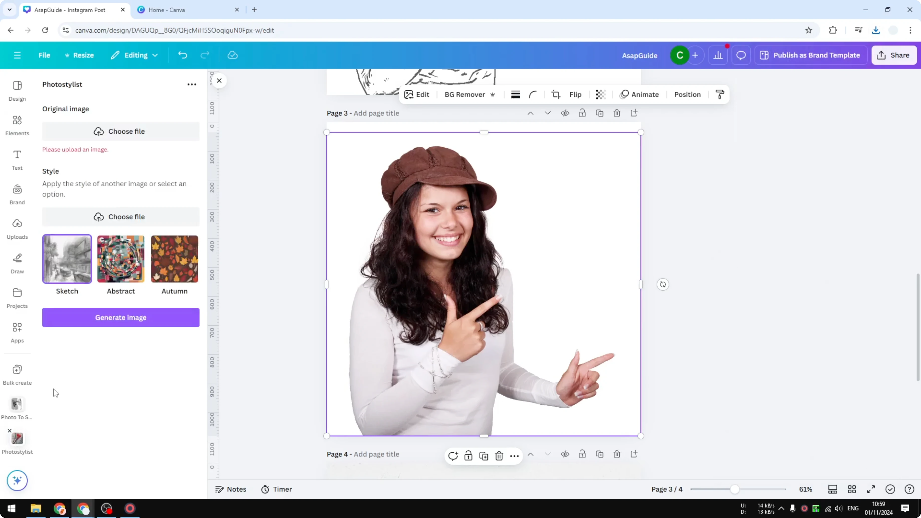 Screenshot from How to Create a Pencil Sketch Effect in Canva at 290s
