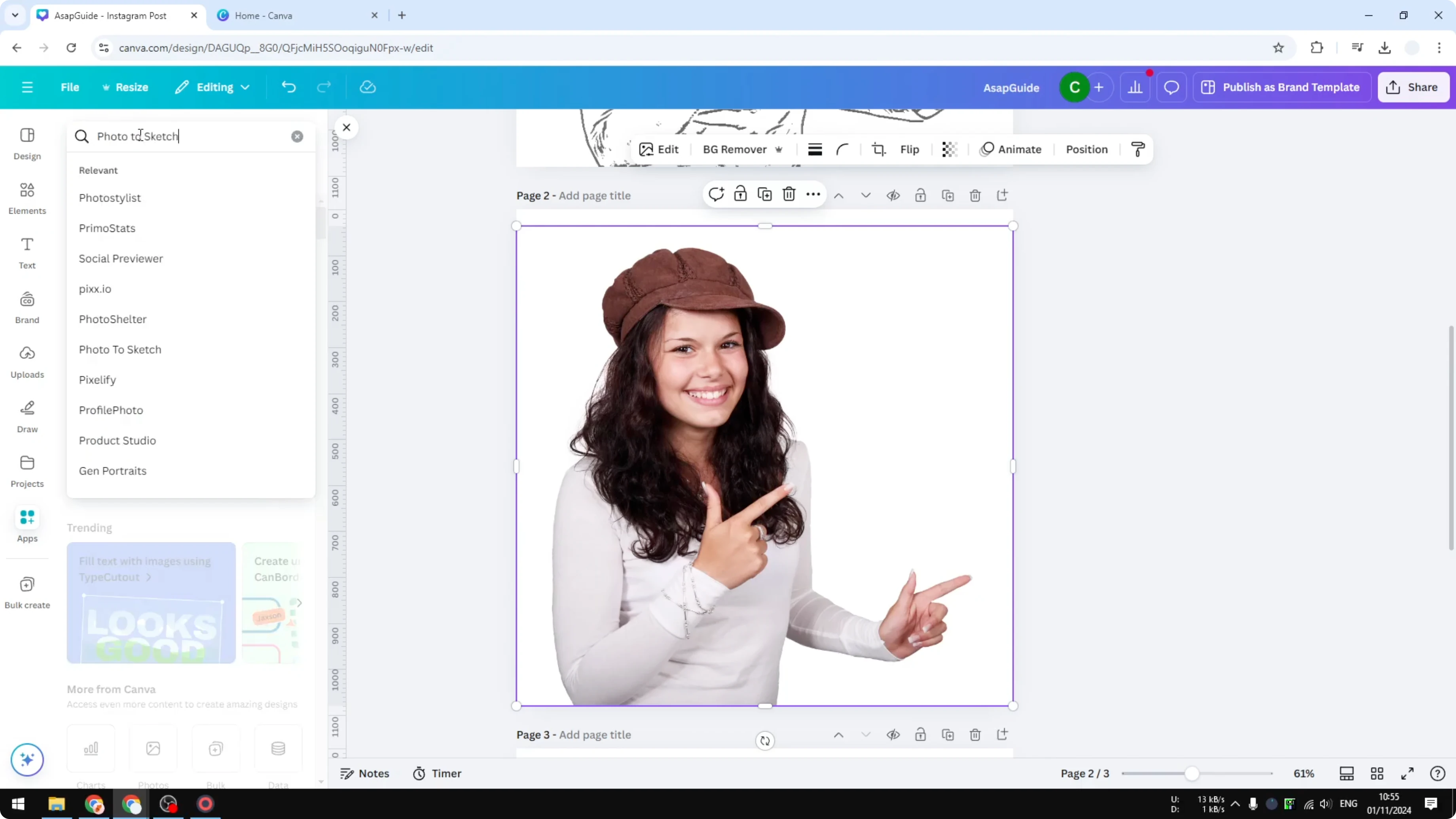 Screenshot from How to Create a Pencil Sketch Effect in Canva at 50s