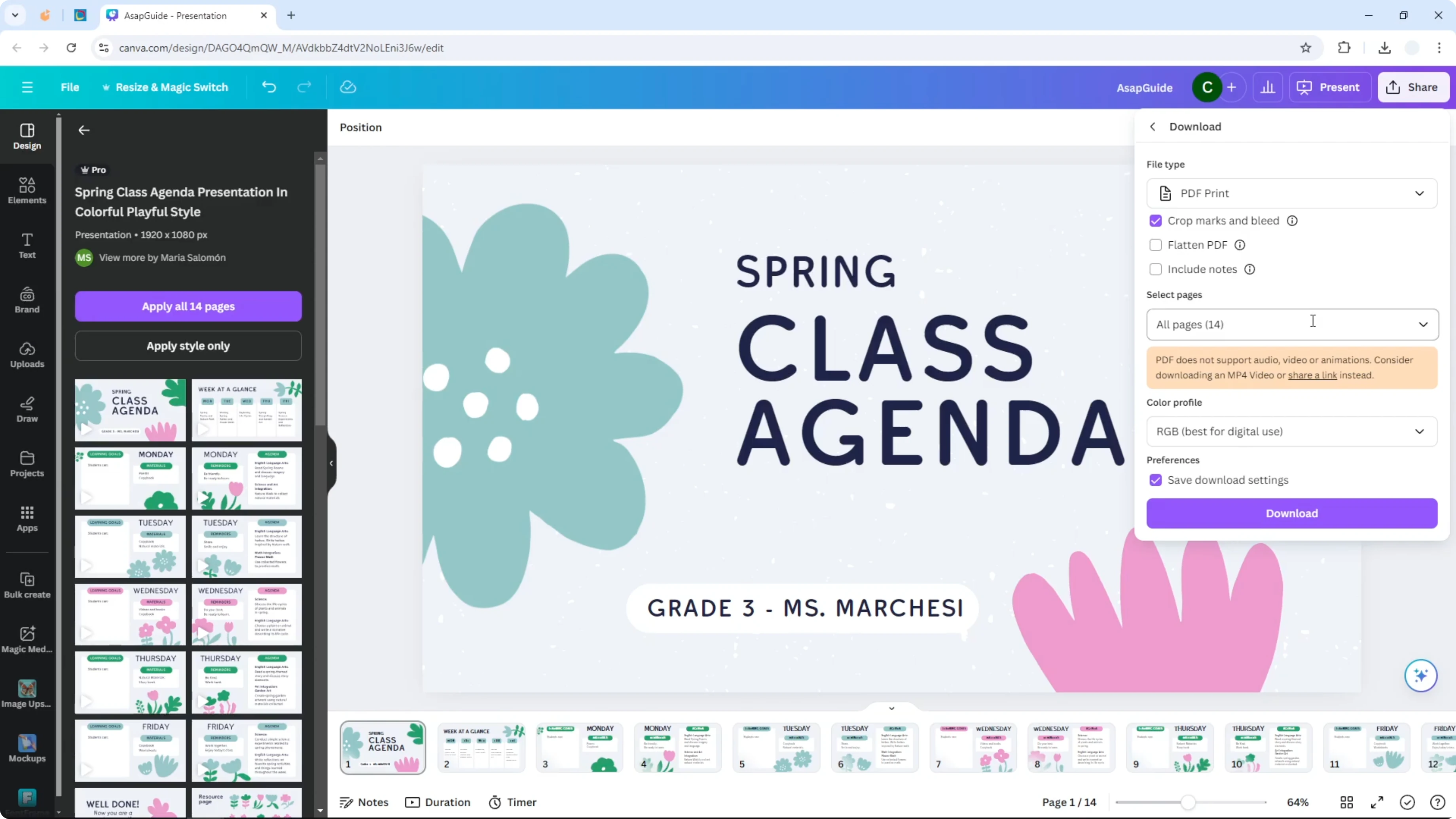Screenshot from How to Print Canva Presentation at 62s