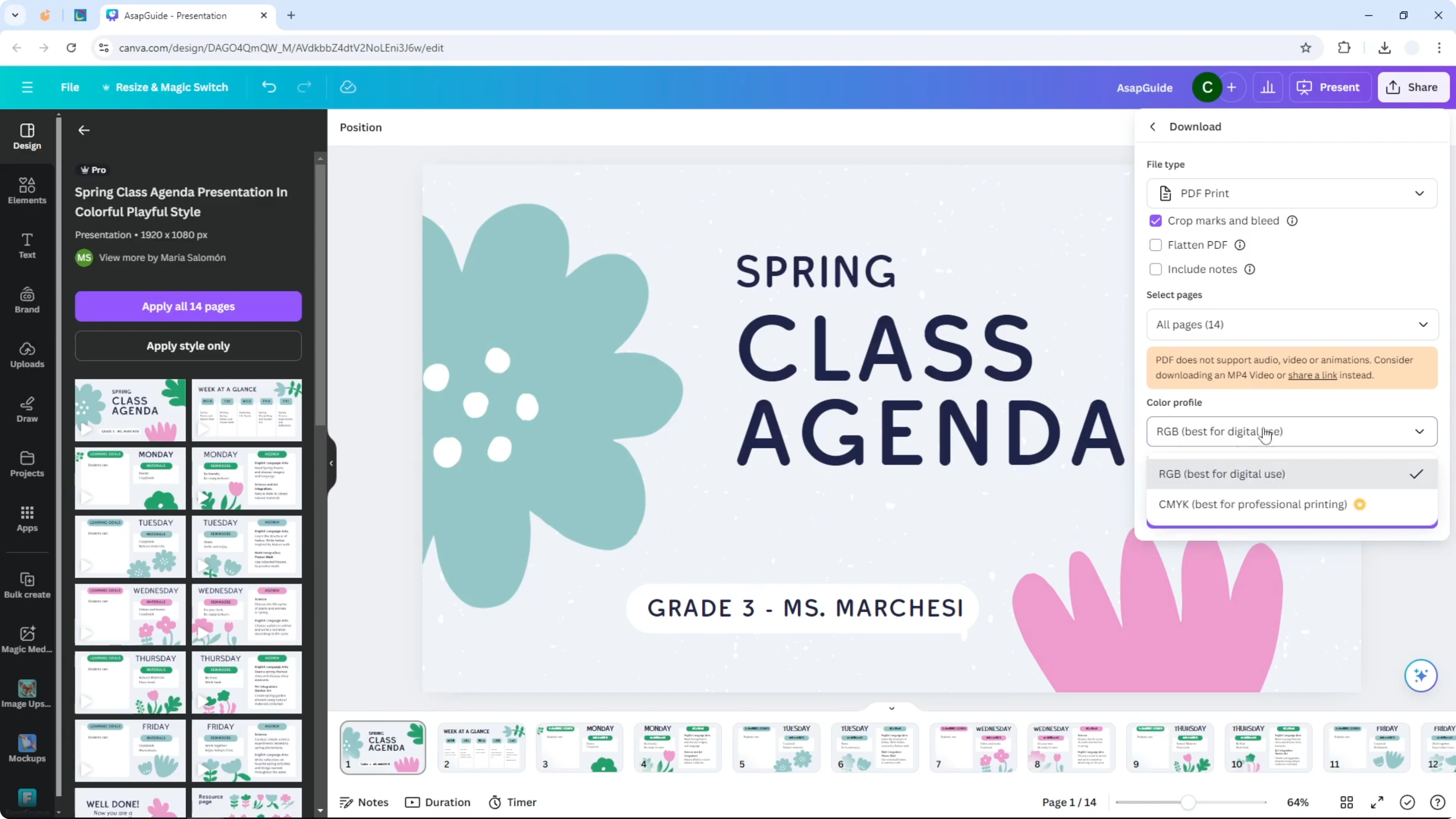 Screenshot from How to Print Canva Presentation at 71s