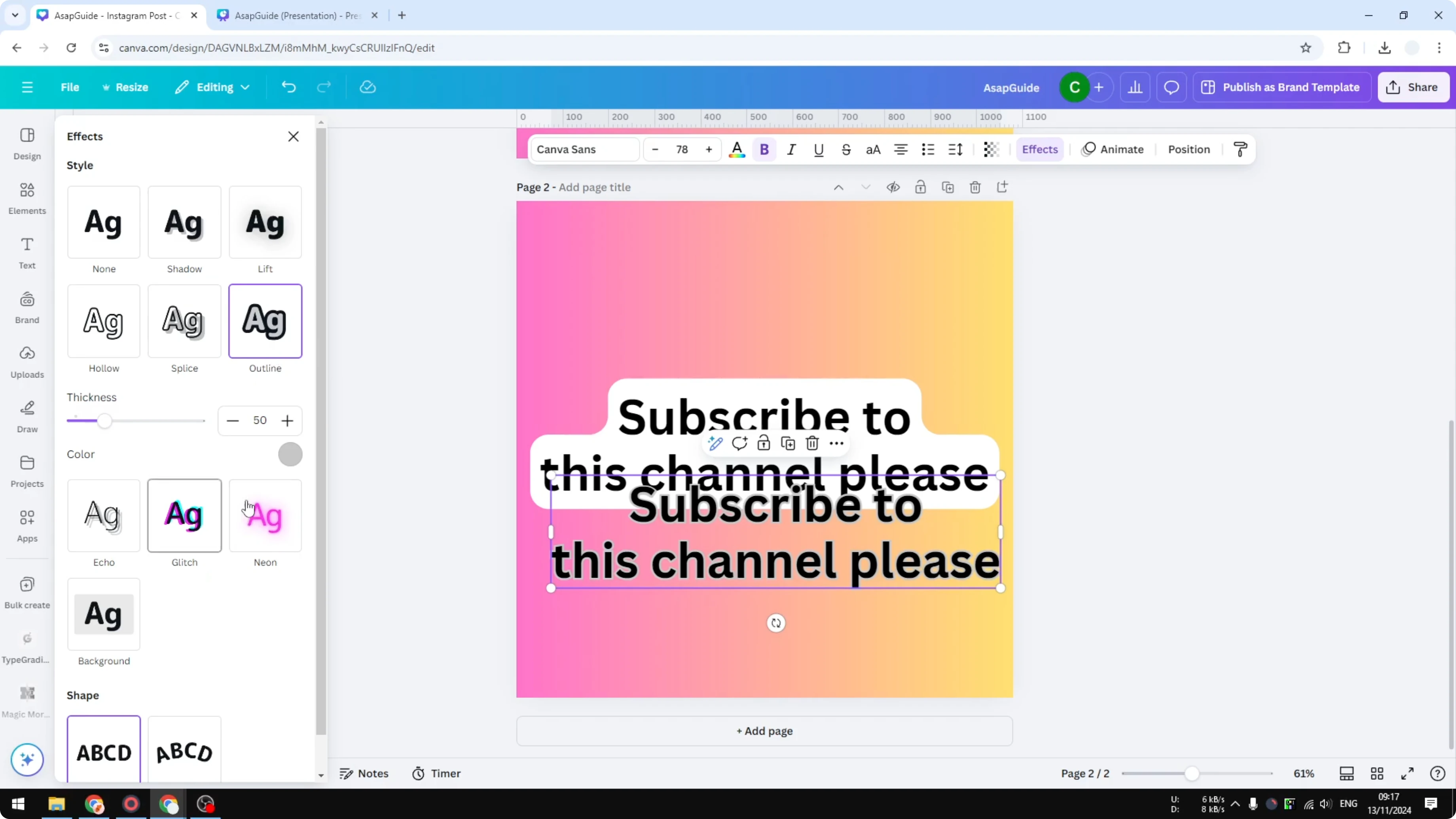 Screenshot from How to Put Border Around Text in Canva at 117s