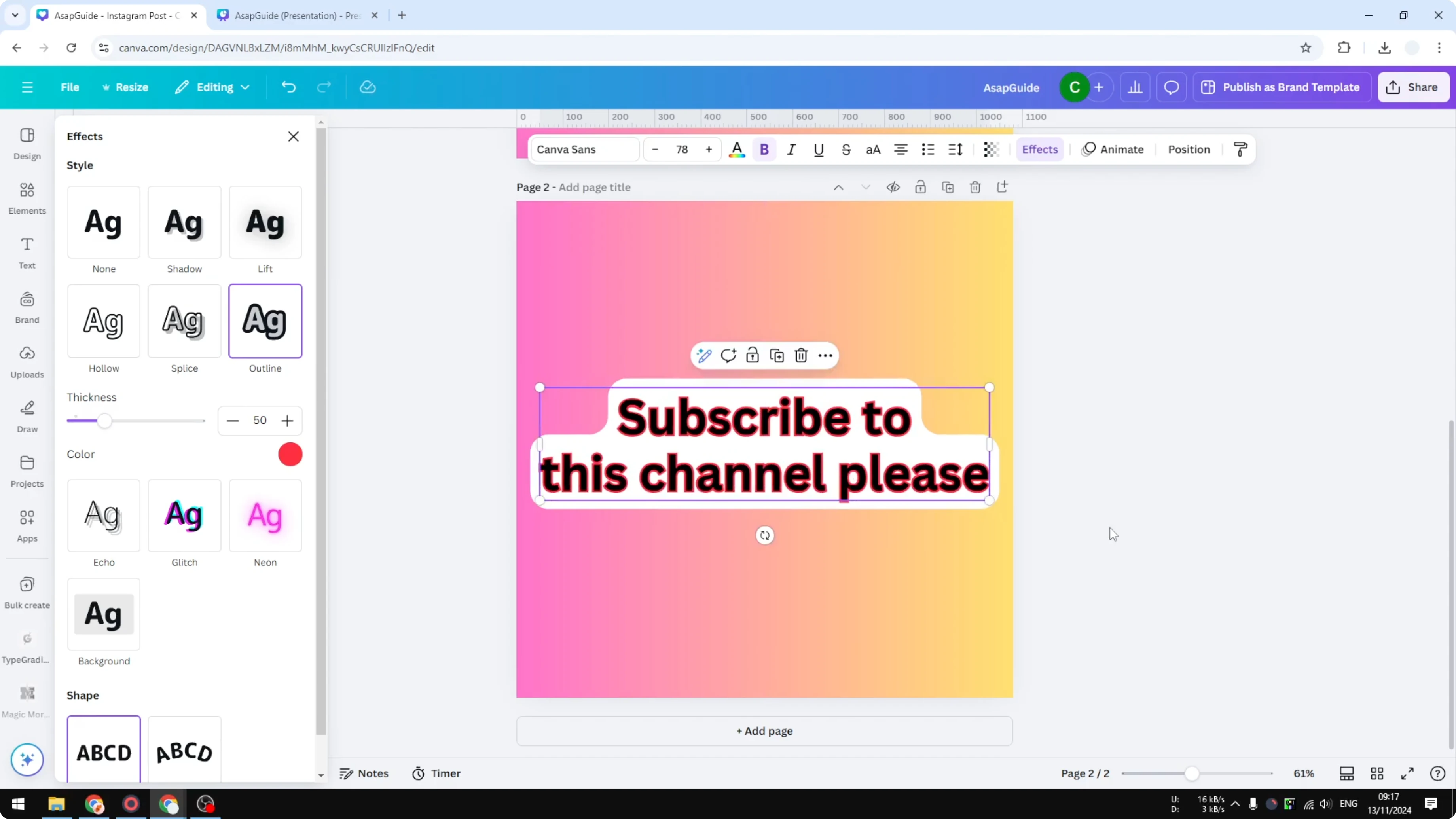 Screenshot from How to Put Border Around Text in Canva at 127s
