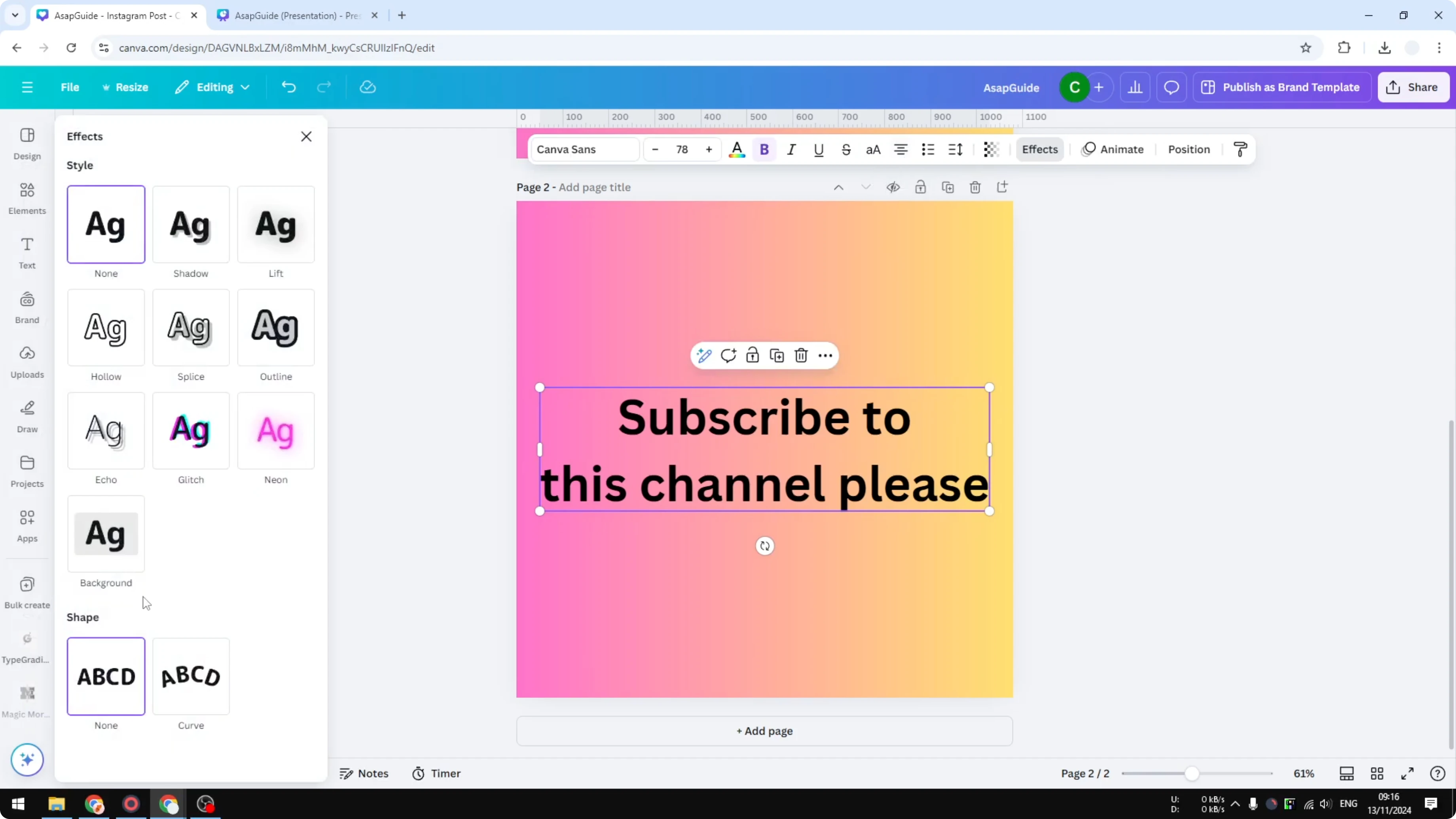 Screenshot from How to Put Border Around Text in Canva at 55s
