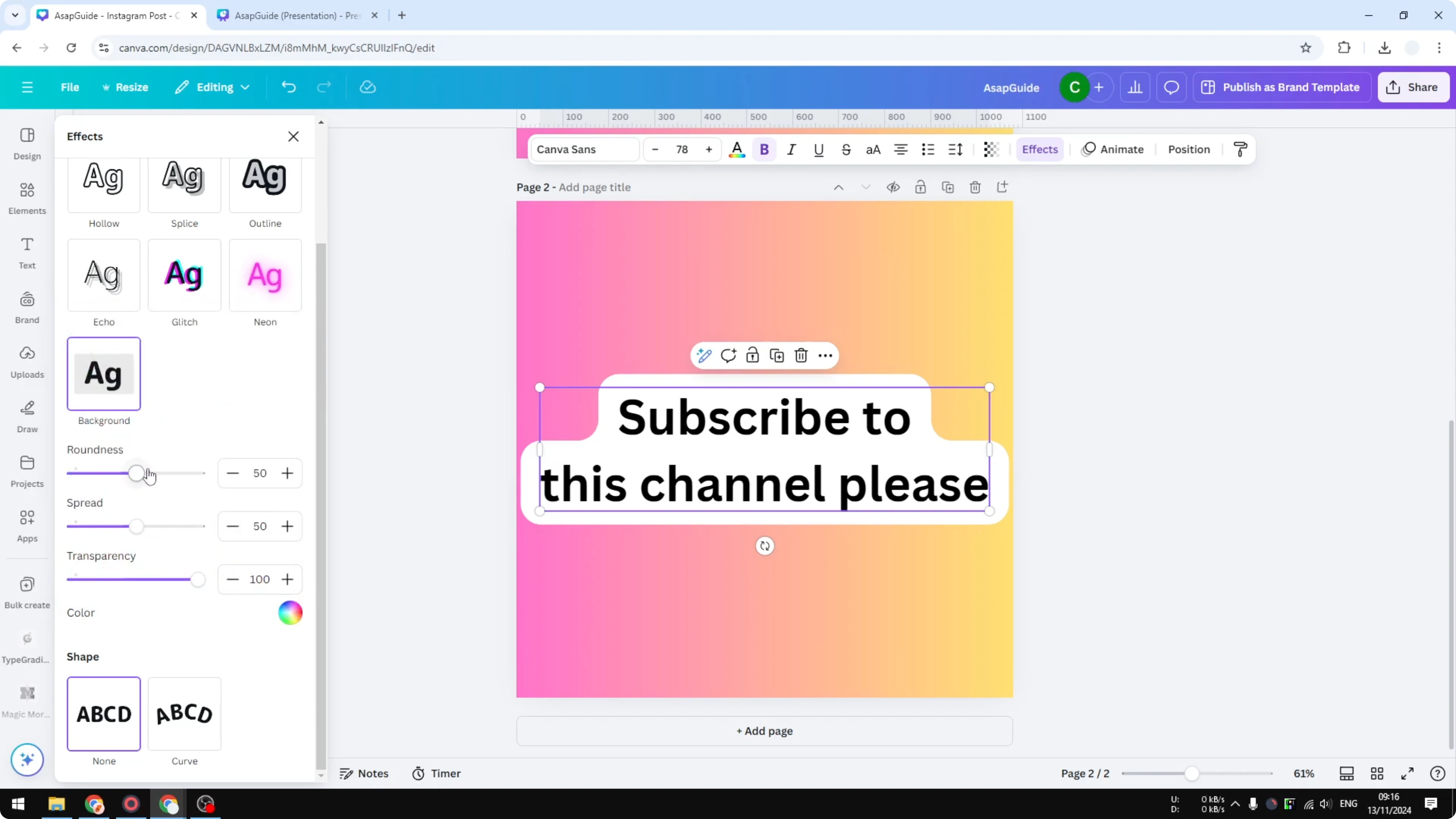 Screenshot from How to Put Border Around Text in Canva at 64s
